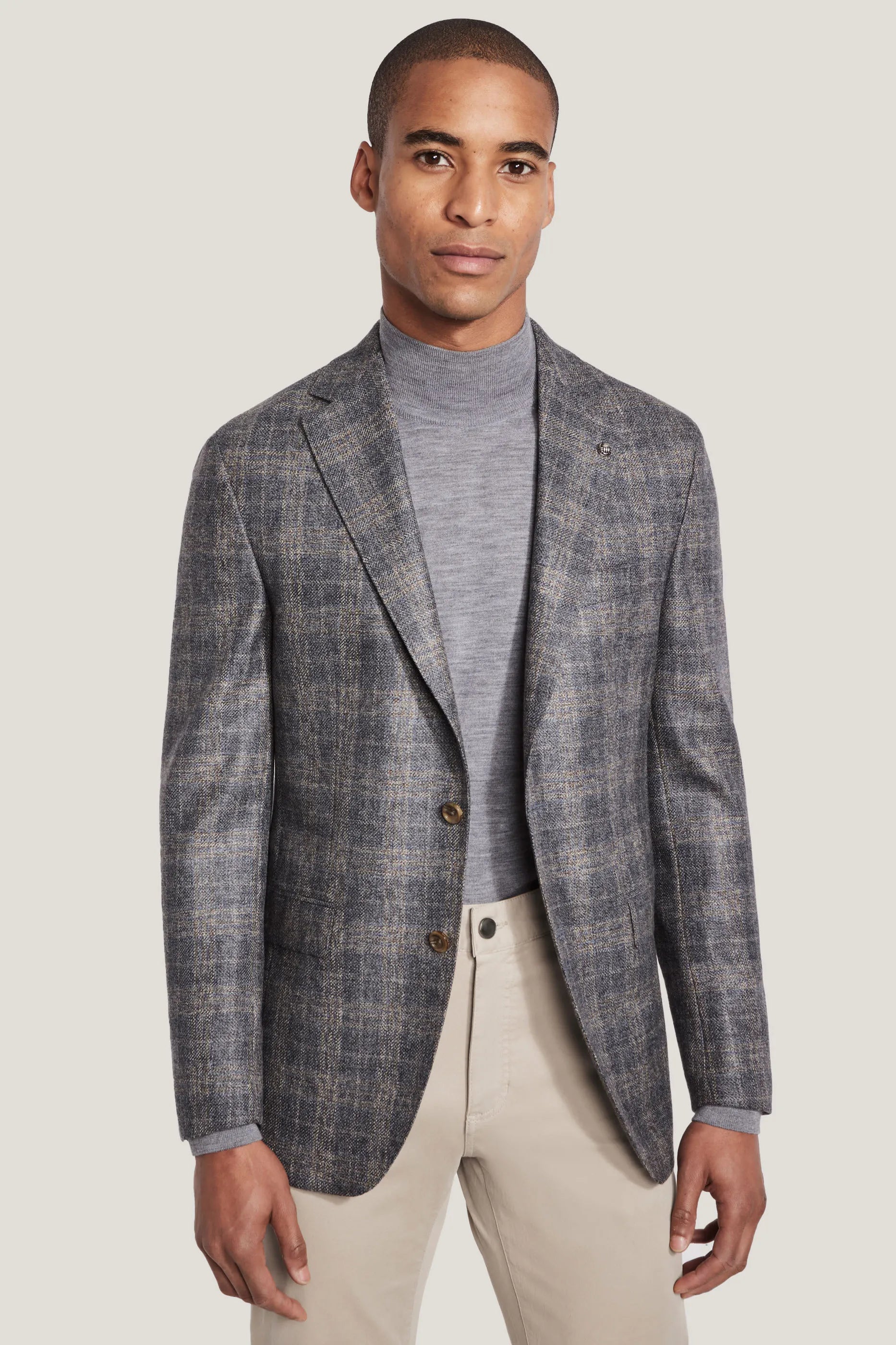 Mid Grey Plaid Blazer Pure Wool Jack Victor