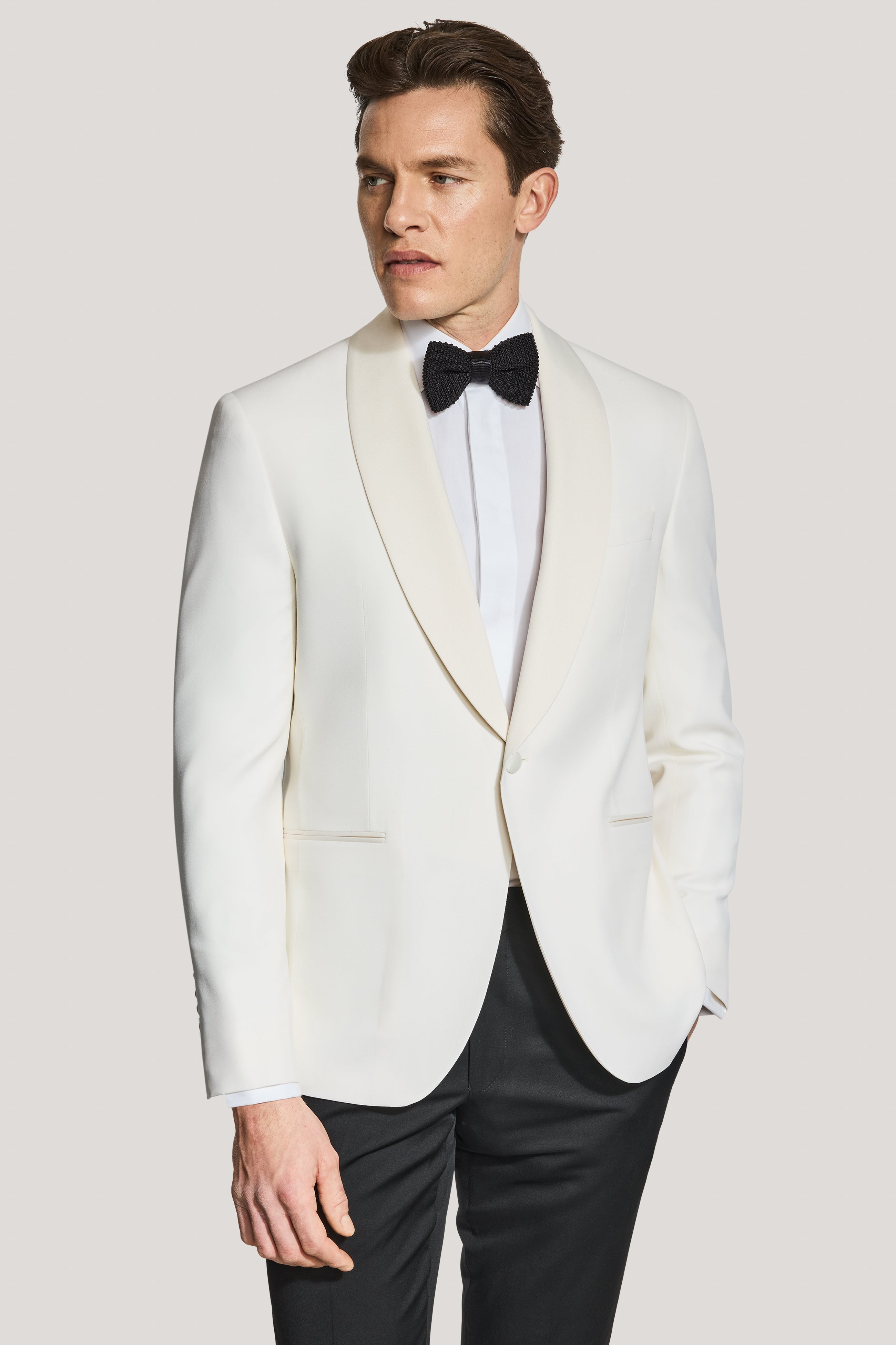 Ethan Trim Fit Solid Wool Dinner Jacket in Cream