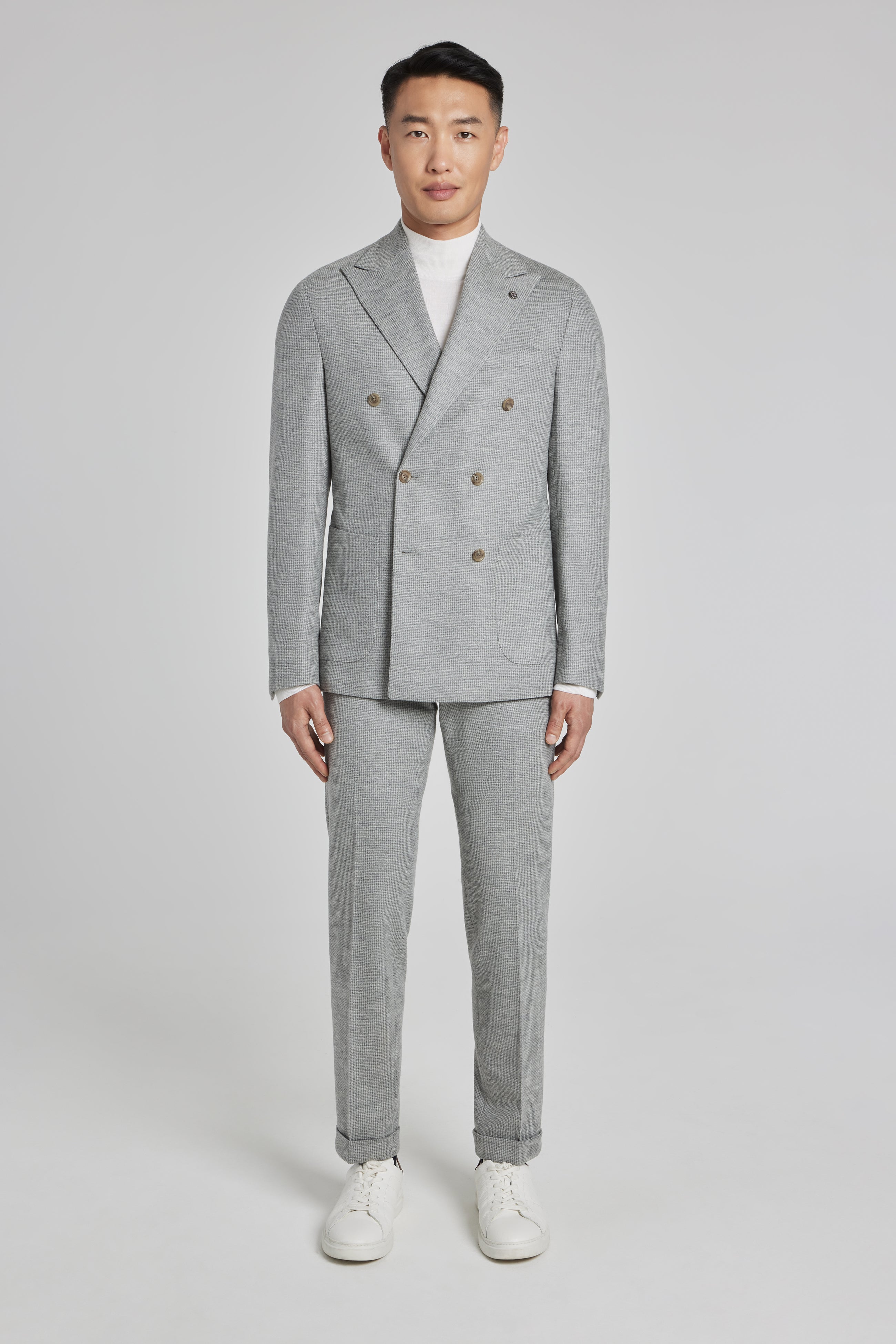 Alt view 3 Quinn Mini-Houndstooth Double Breasted Wool Suit in Light Grey