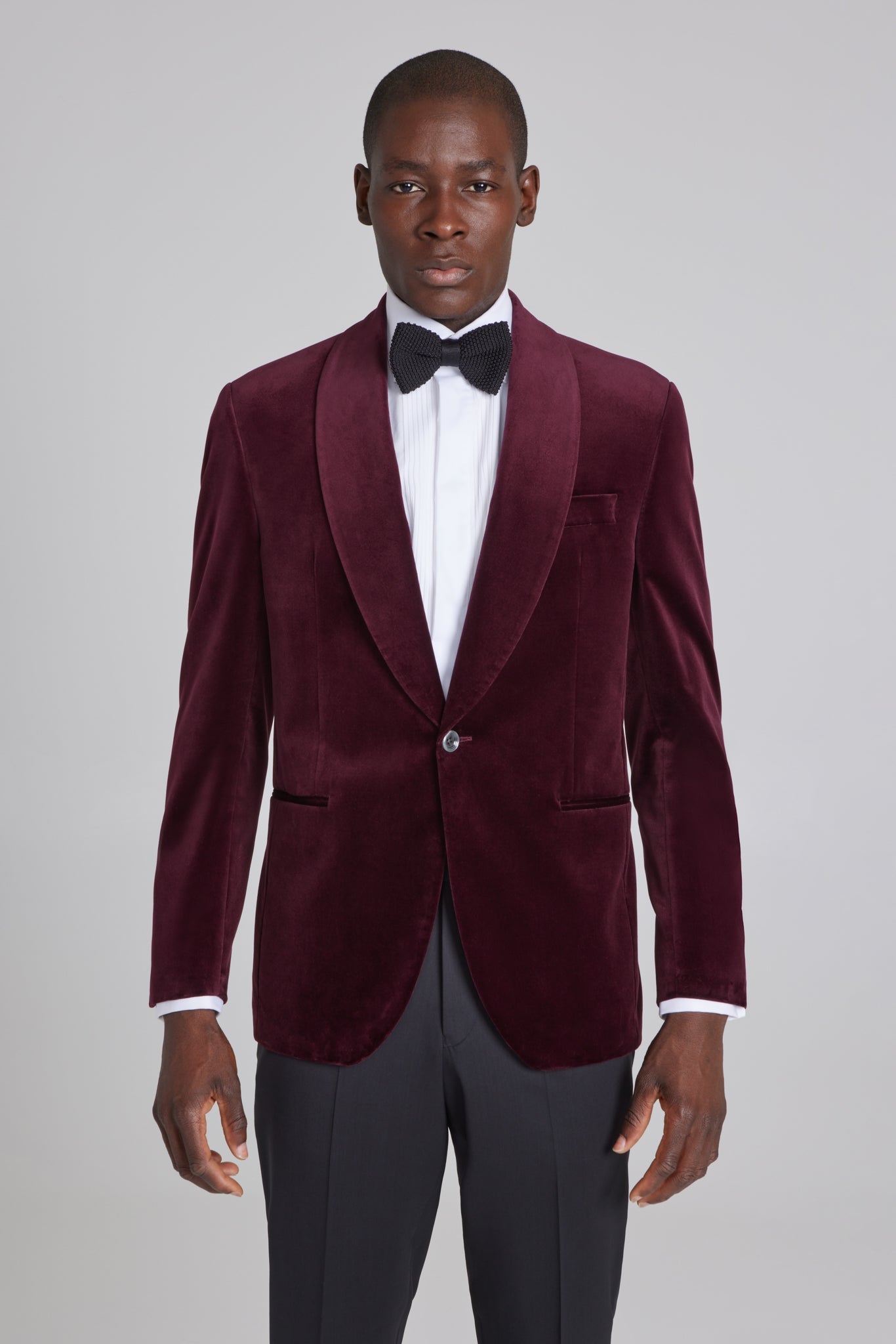 Alt view Edison Velvet Shawl Collar Dinner Jacket in Burgundy