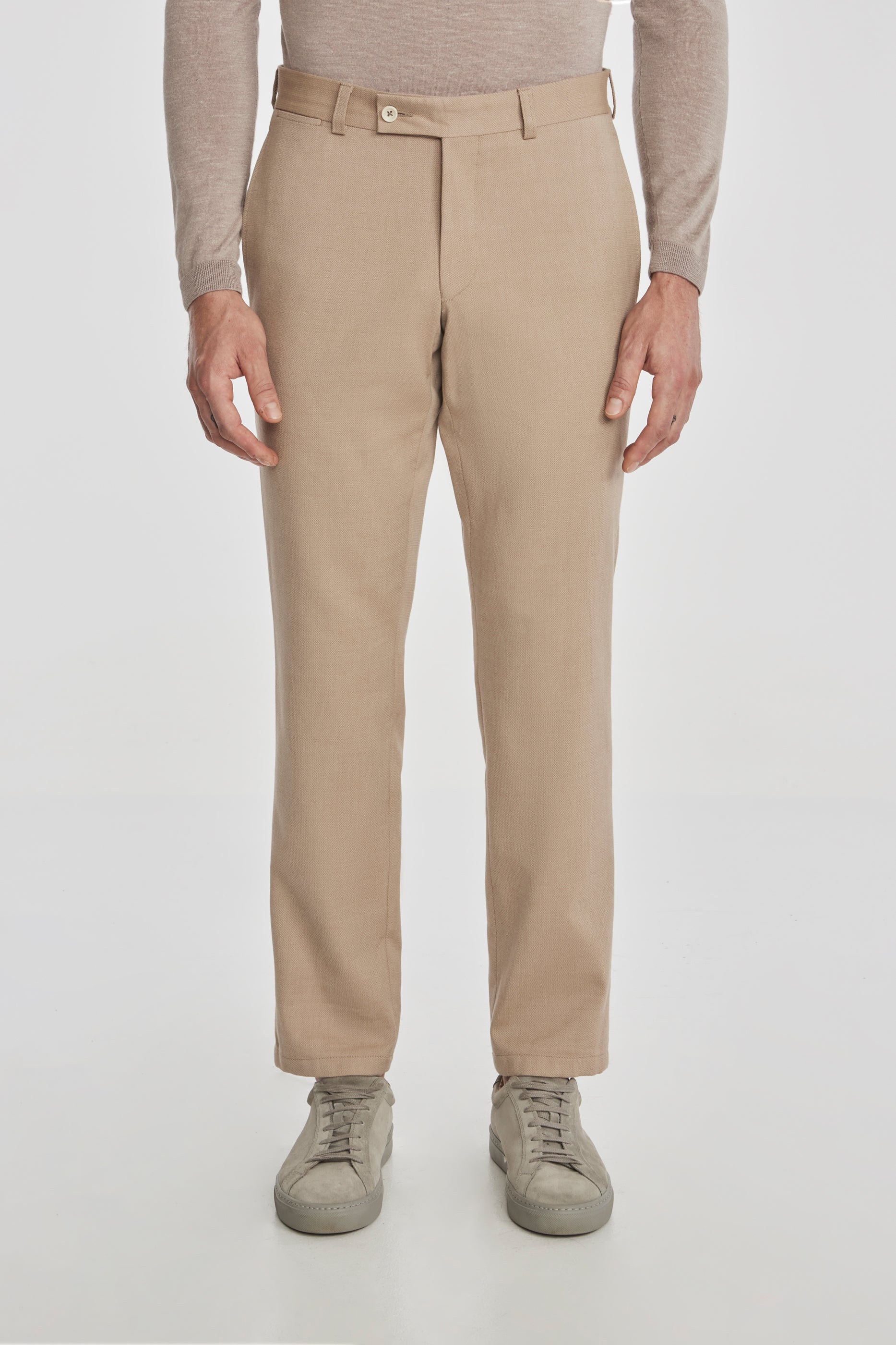 Jack Victor Men's Palmer Textured Cotton, Wool Stretch Trouser in Tan