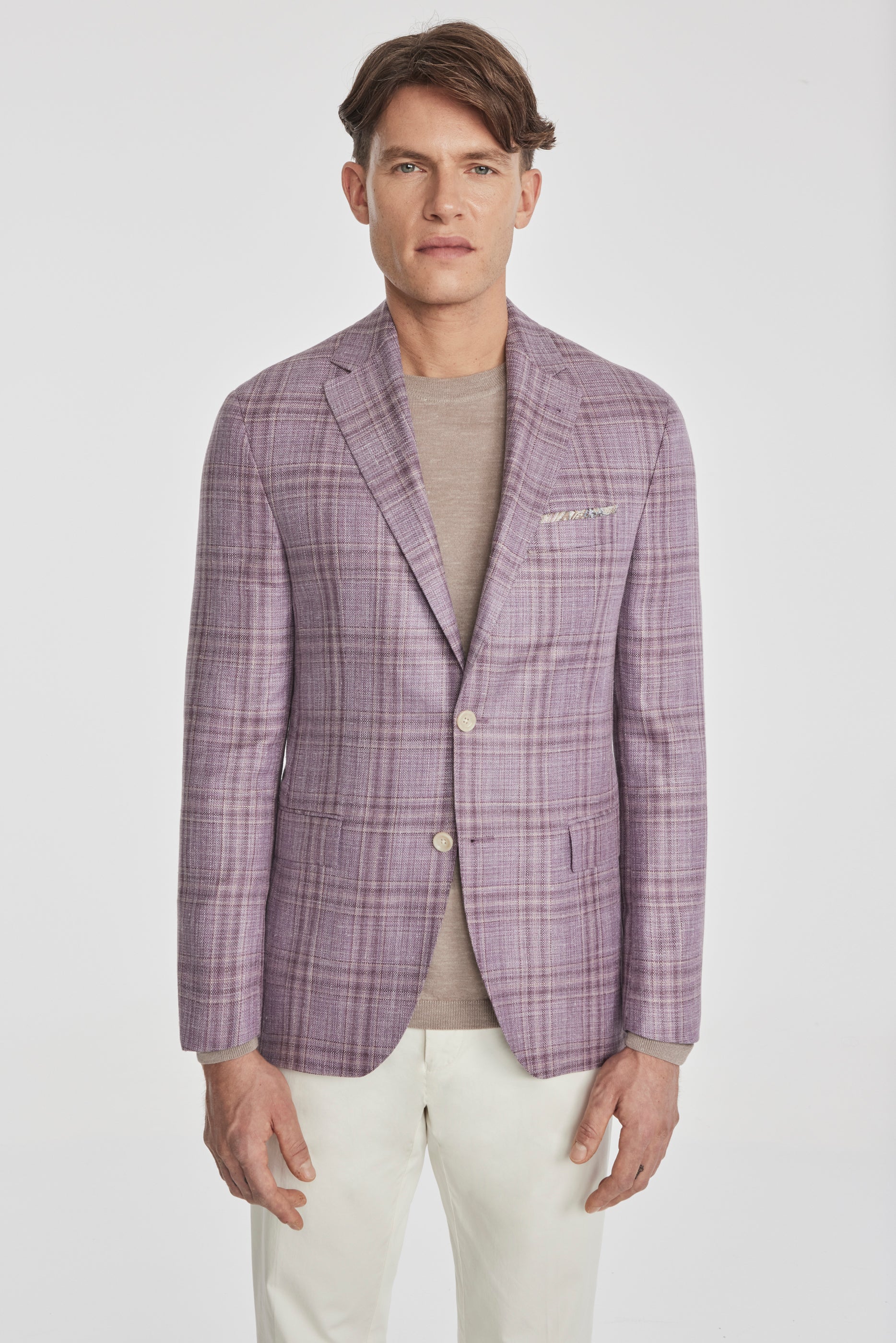 Alt view Midland Plaid Wool, Silk and Linen Blazer in Lavender