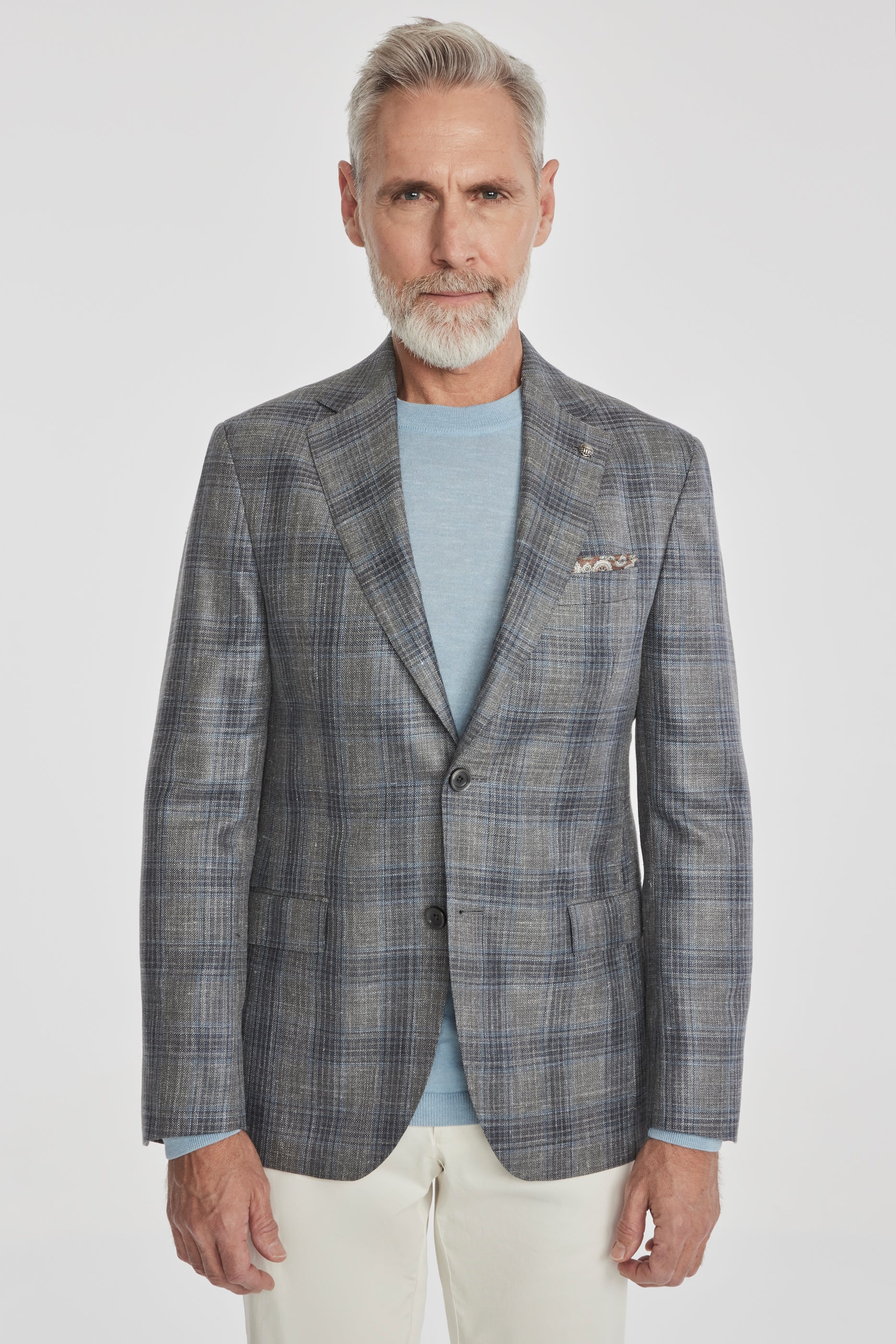 Alt view Midland Plaid Wool, Silk and Linen Blazer in Grey