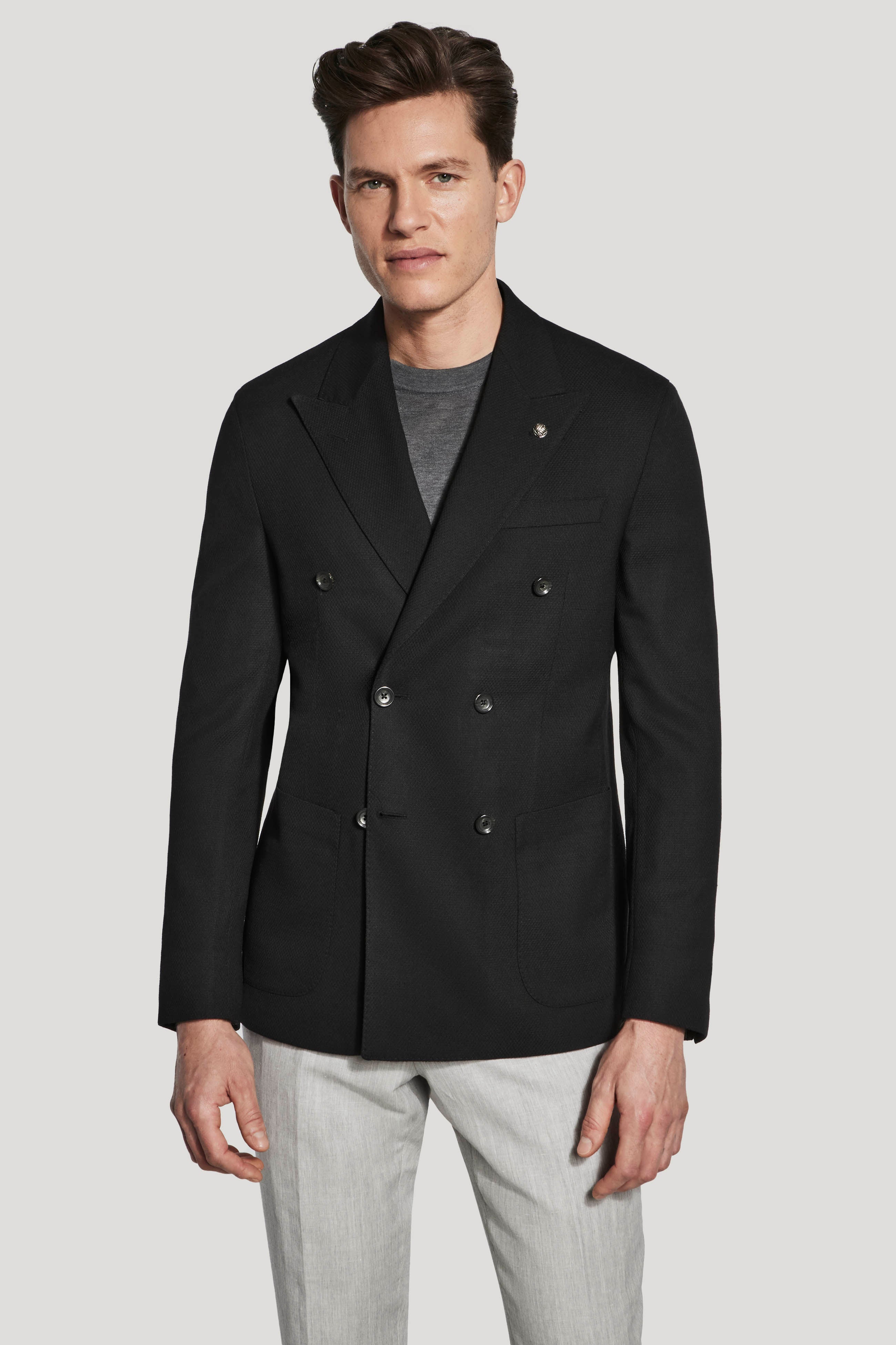 Black Double Breasted Textured COMFORTWEAR™ Knit Blazer
