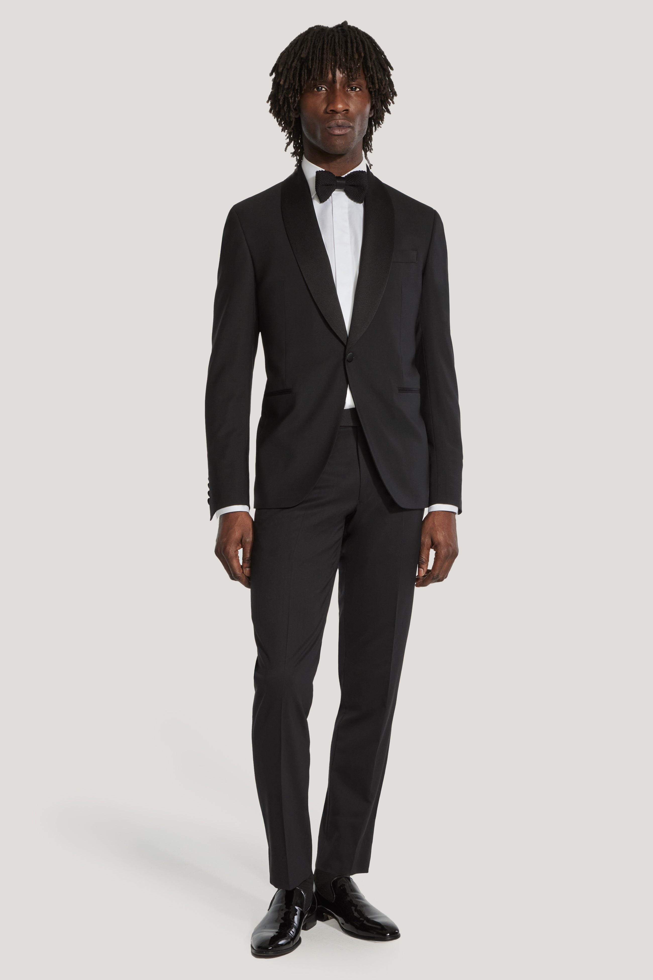 Black Shawl Collar Solid Tuxedo Suit Super 130's Wool Jack Victor