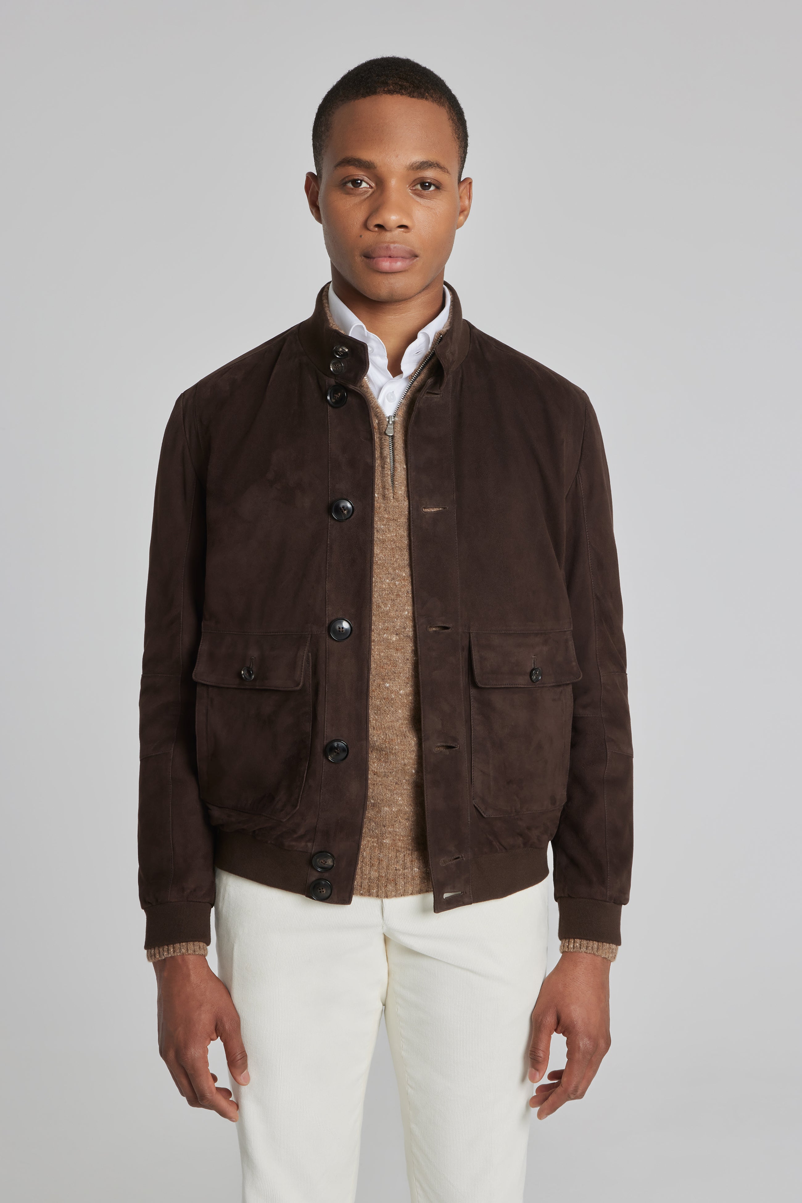 Alt view Leon Suede Bomber Jacket in Bark