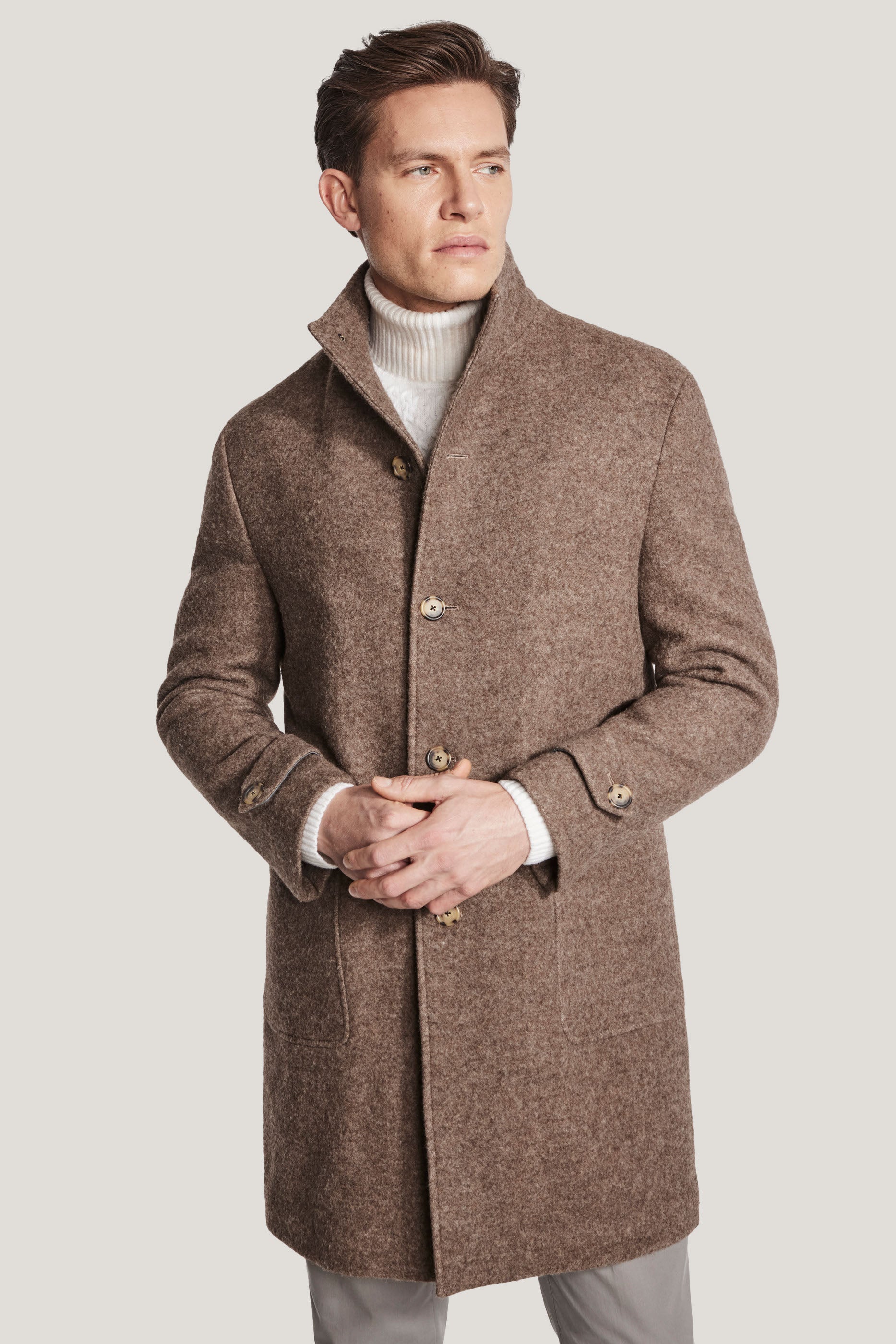 Taupe Coat Natural Wool and Cashmere Blend Jack Victor