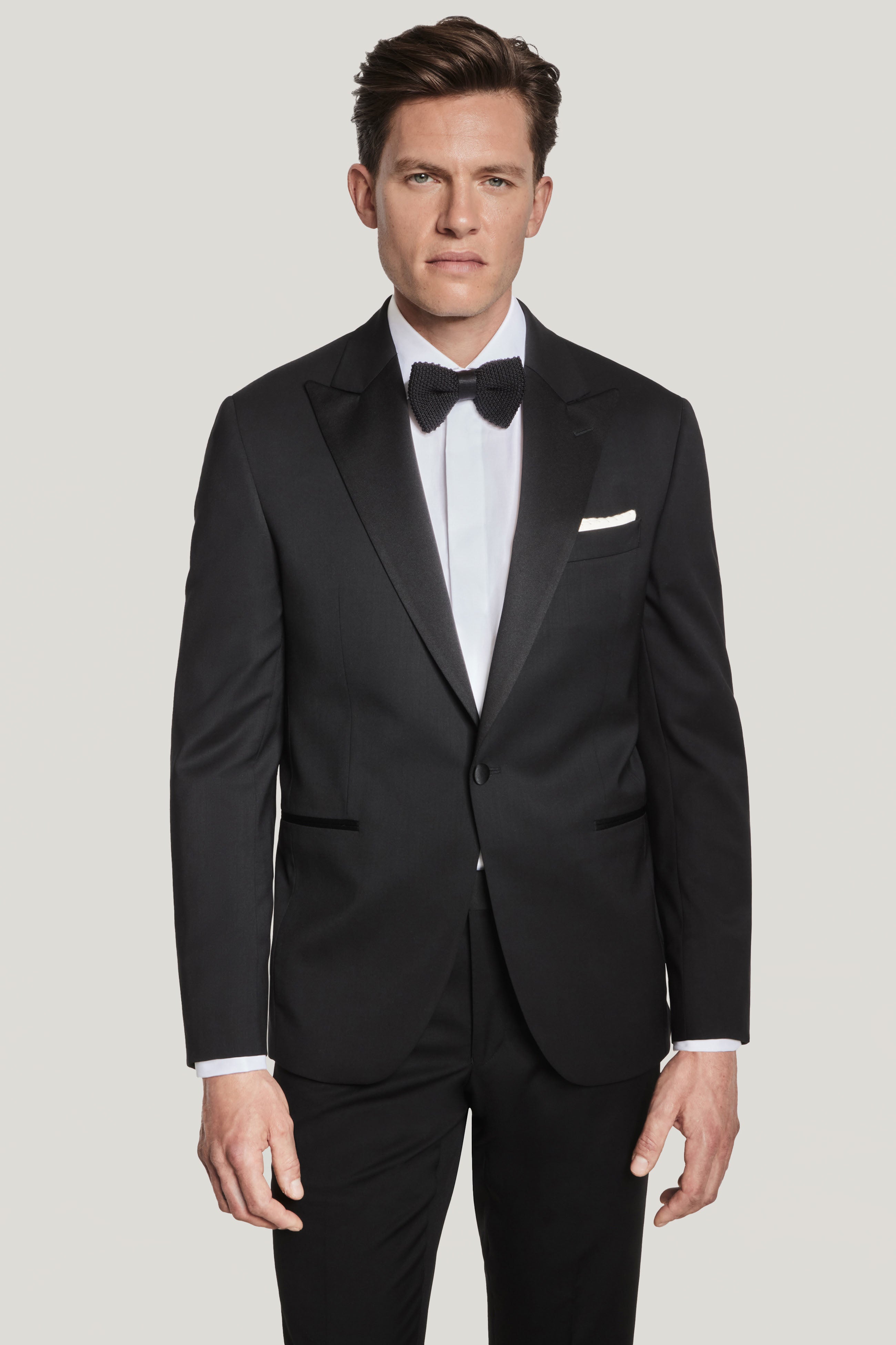 Black Solid Tuxedo Jacket Super 130's Wool Jack Victor