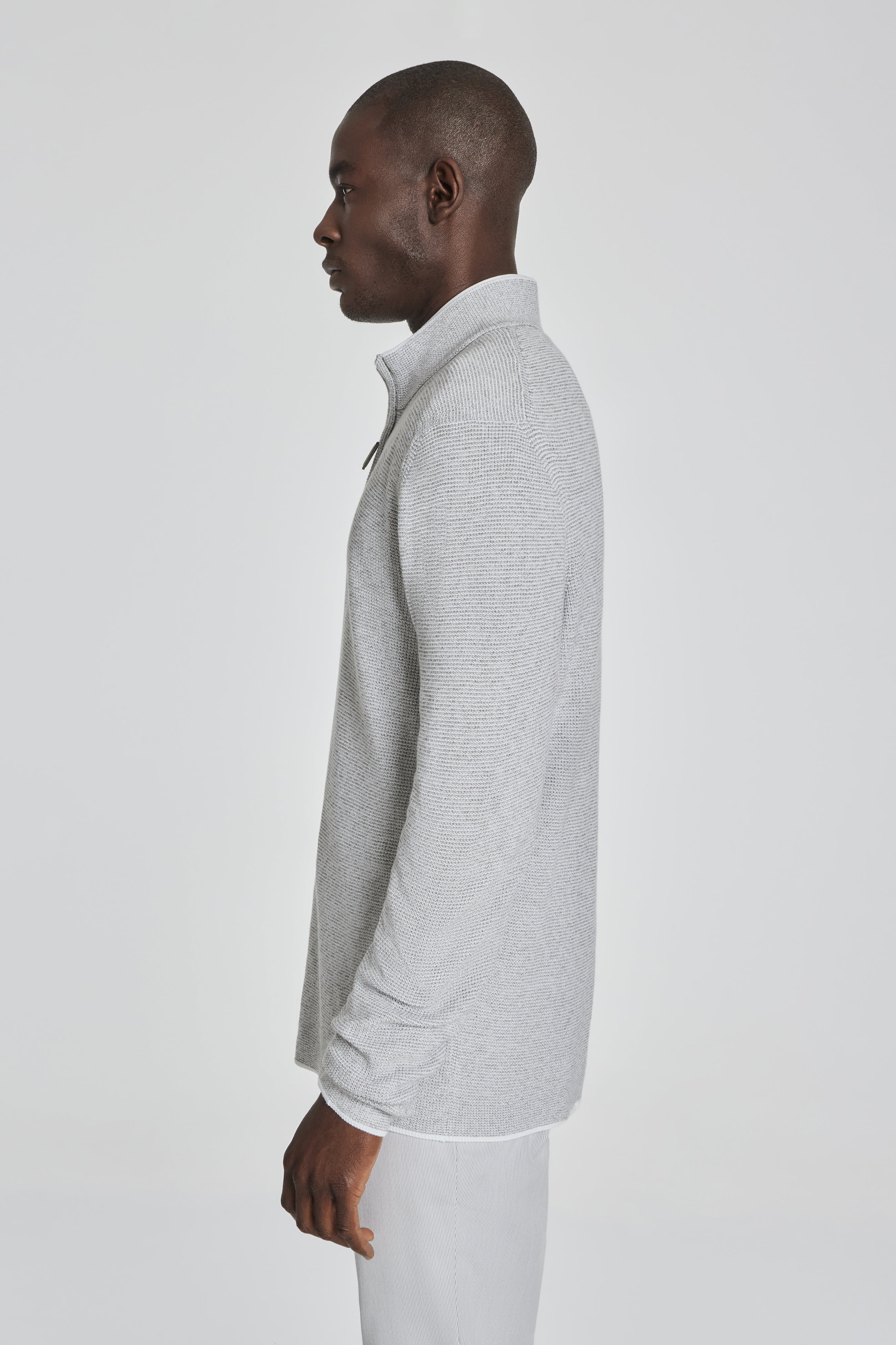Alt view 2 Daulac Melange Cotton Quarter Zip Sweater in Pale Grey