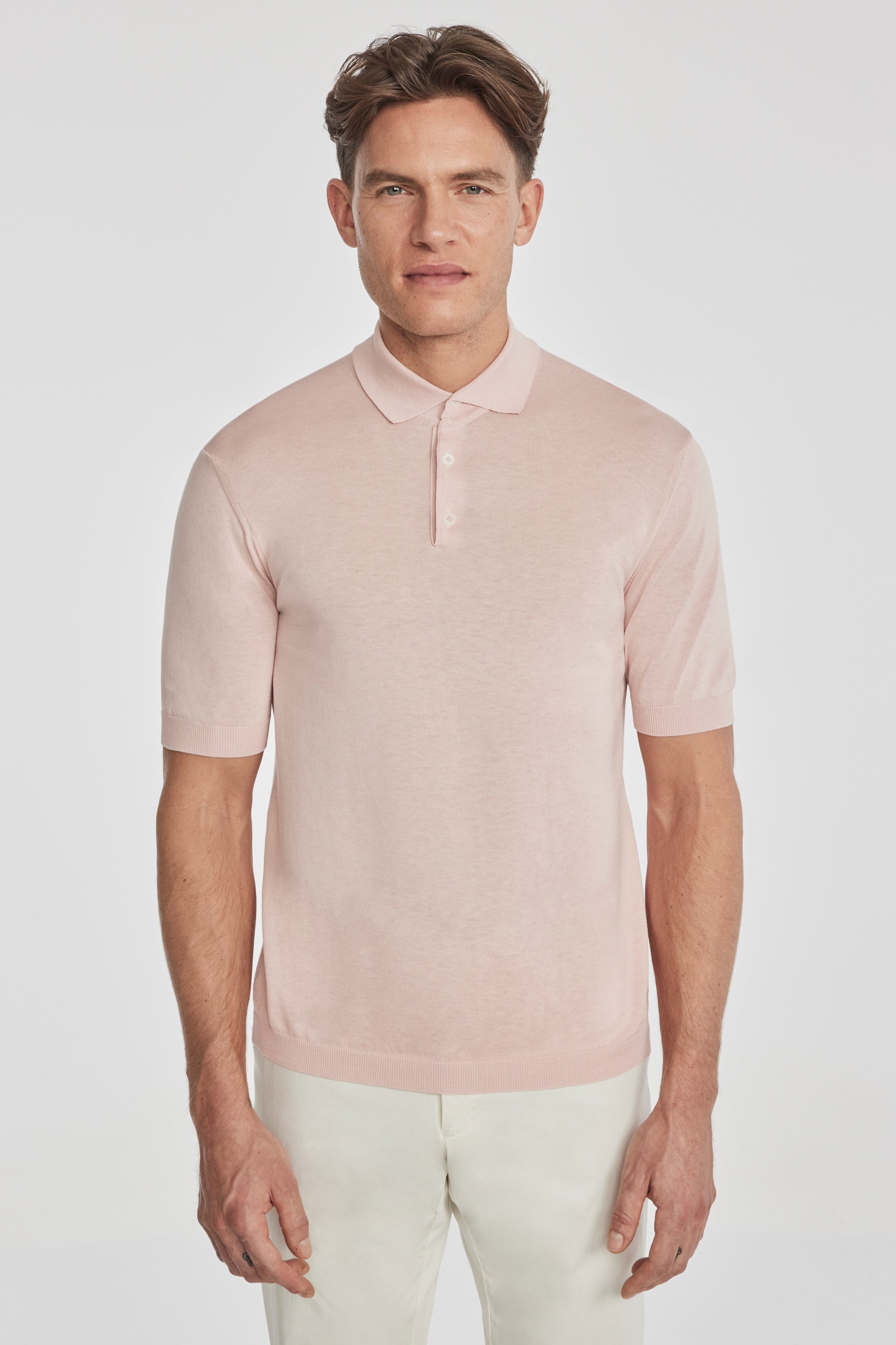 Alt view SetiCo Cotton and Silk Knit Polo in Pink