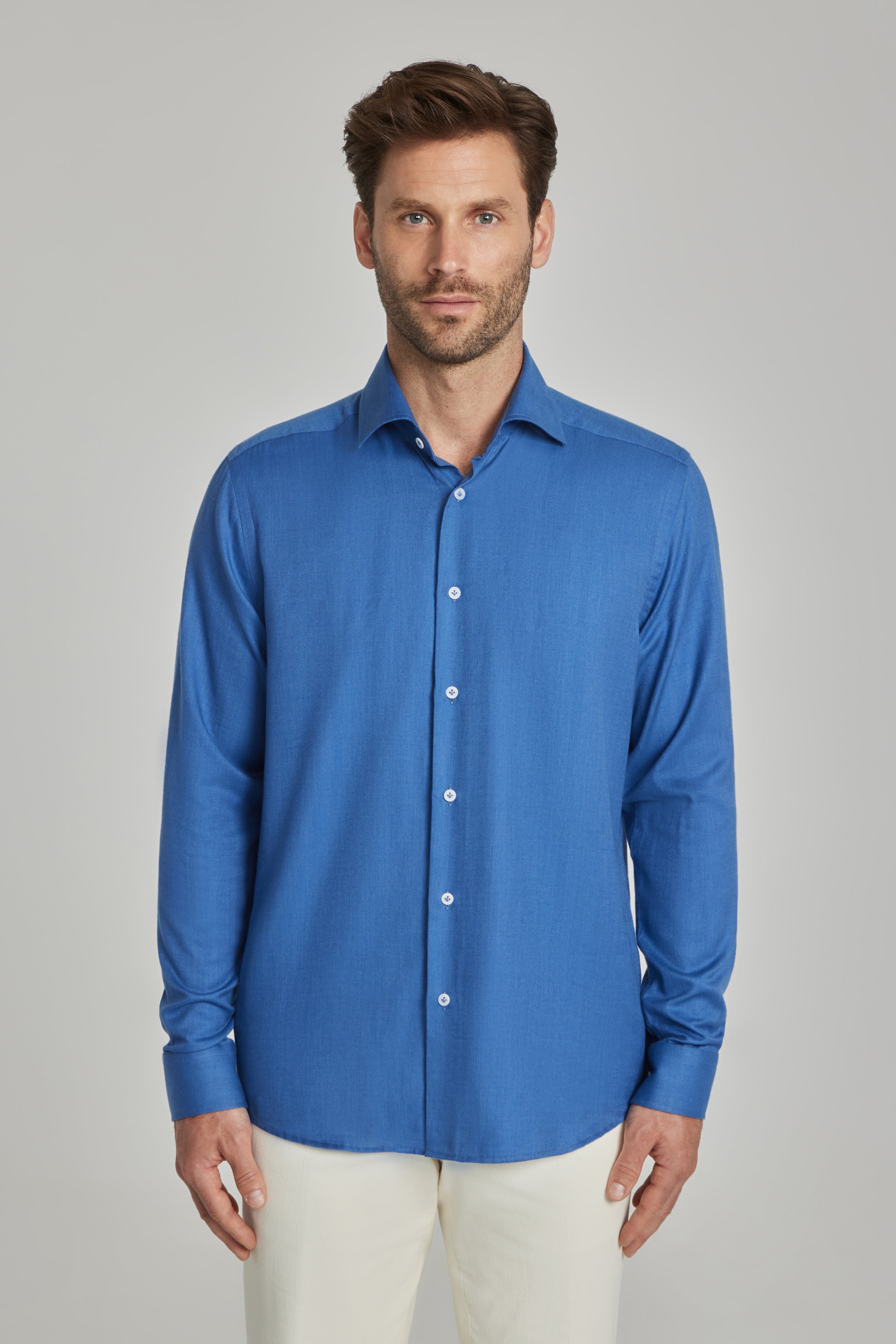Alt view 3 Herringbone Cotton and Lyocell Shirt in Blue