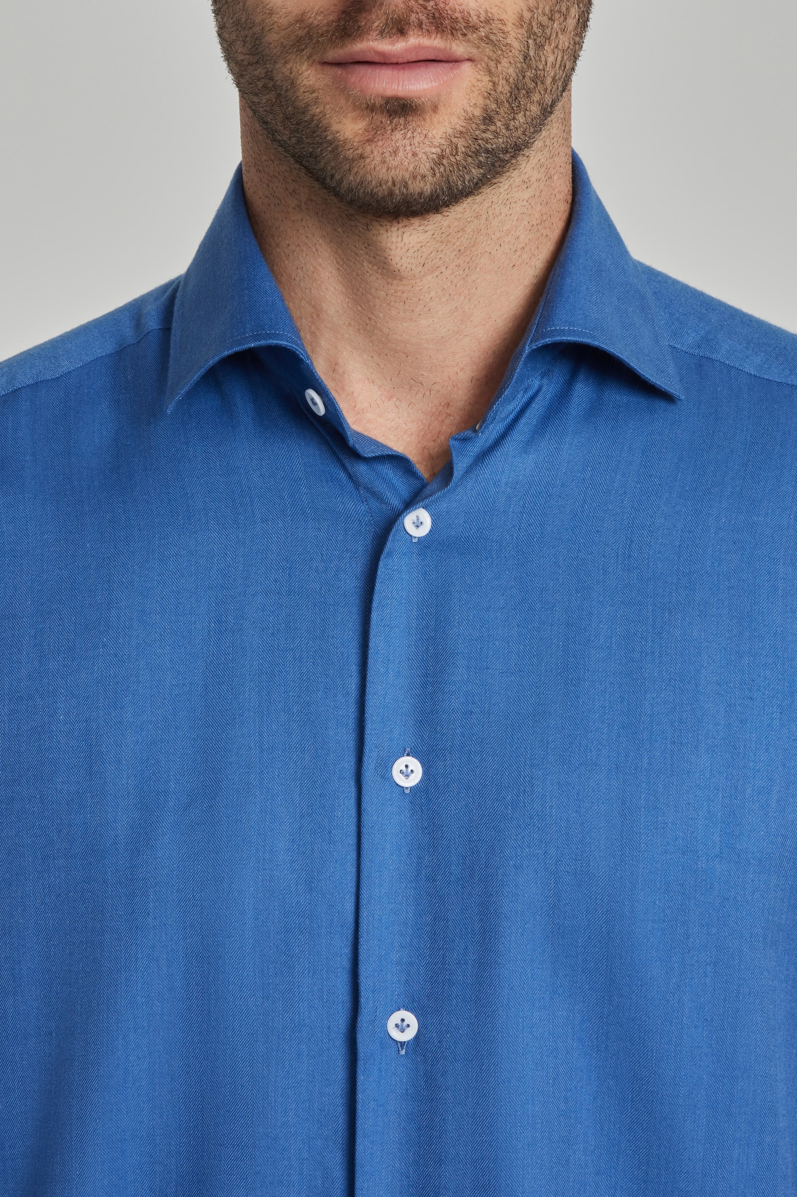 Alt view 1 Herringbone Cotton and Lyocell Shirt in Blue