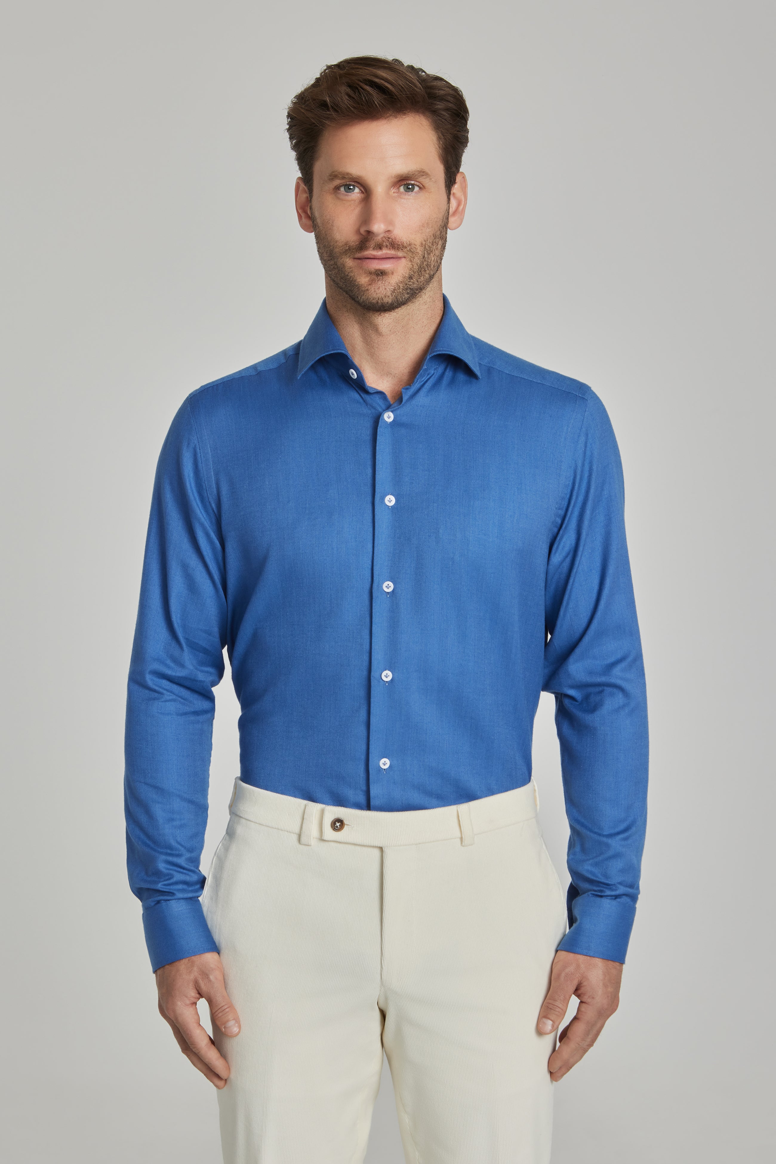 Alt view Herringbone Cotton and Lyocell Shirt in Blue
