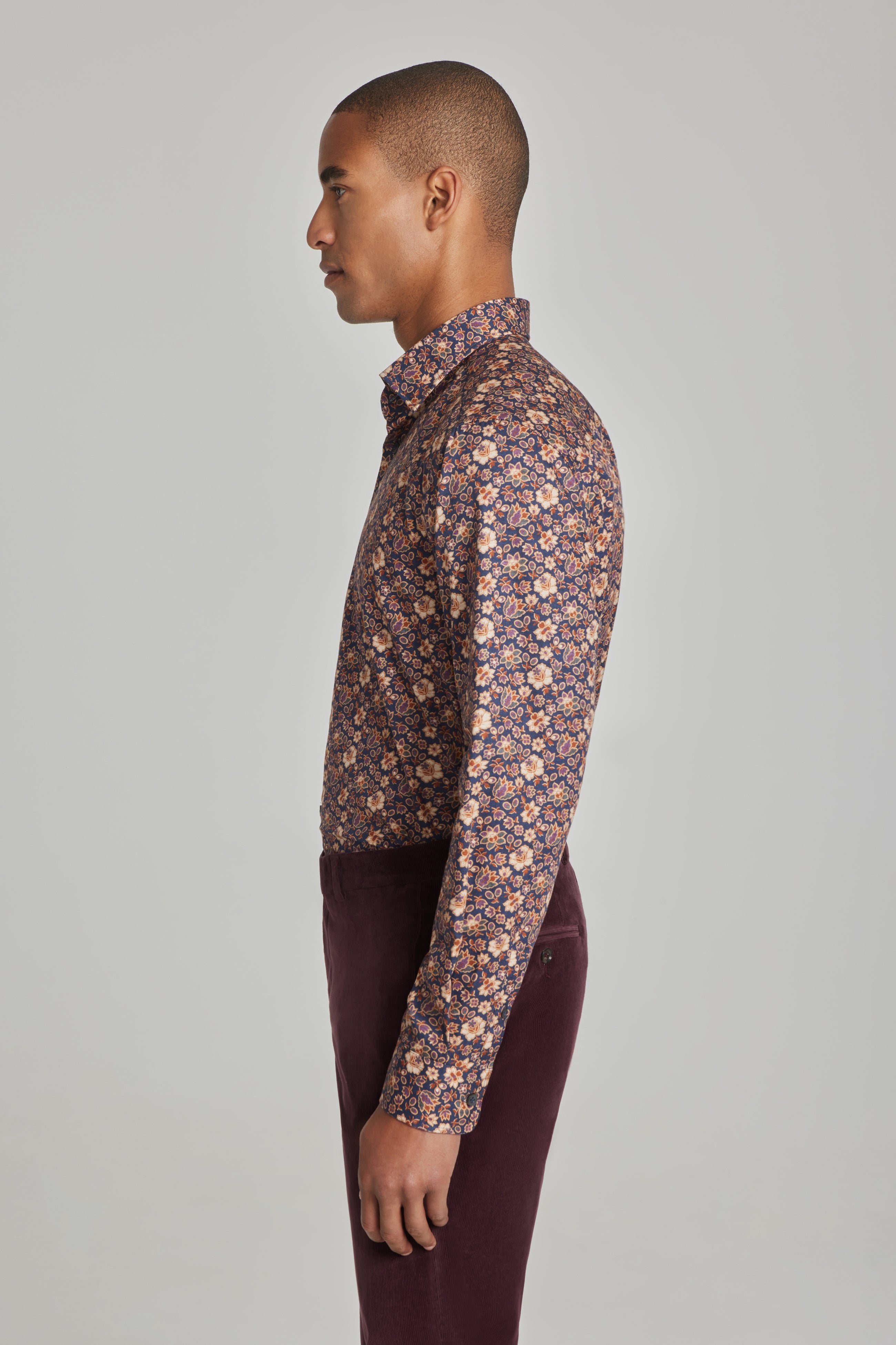 Alt view 3 Floral Print Cotton Shirt in Navy and Burgundy