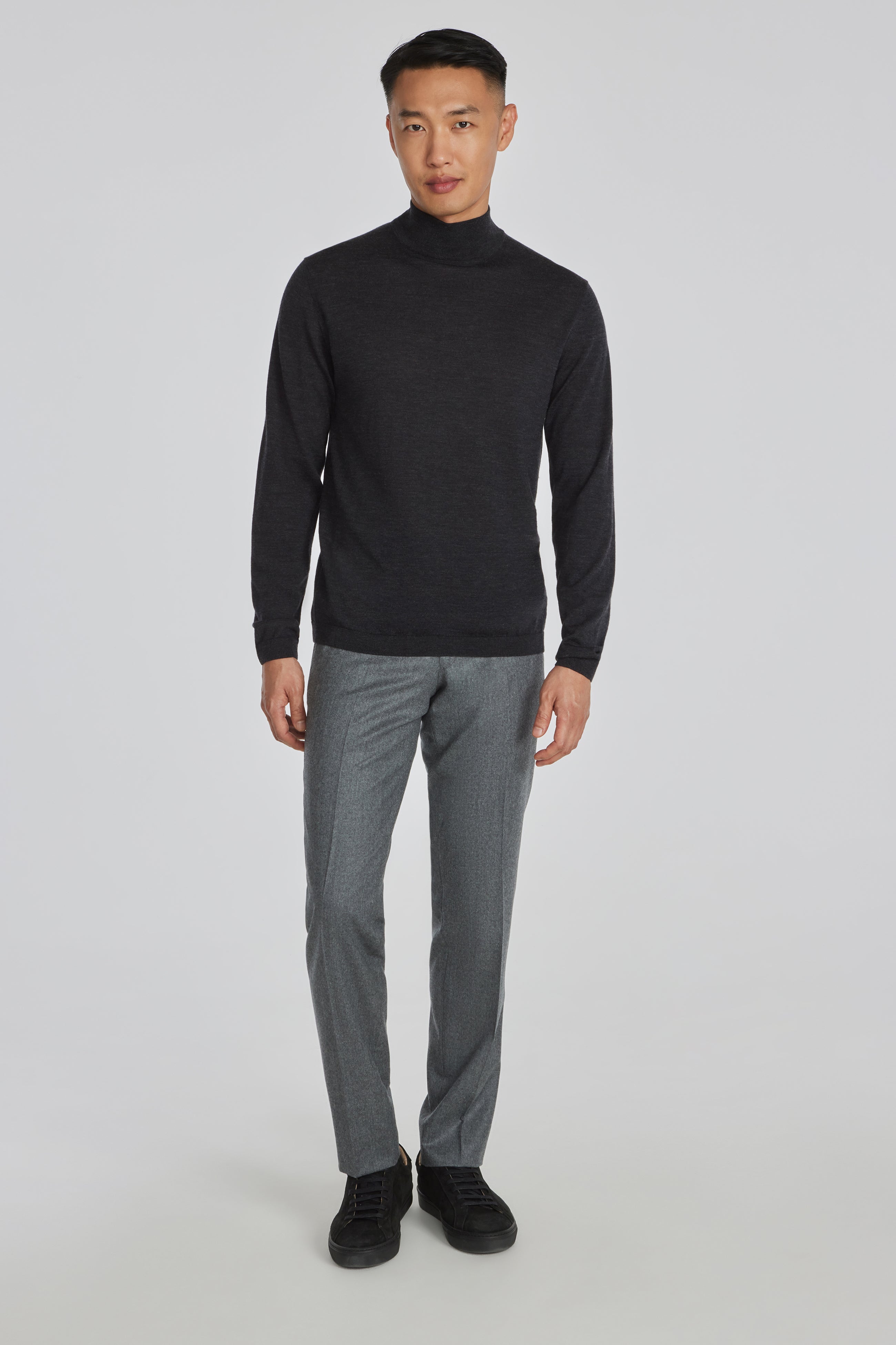 Alt view 2 Beaudry Wool, Silk and Cashmere Mock Neck Sweater in Charcoal