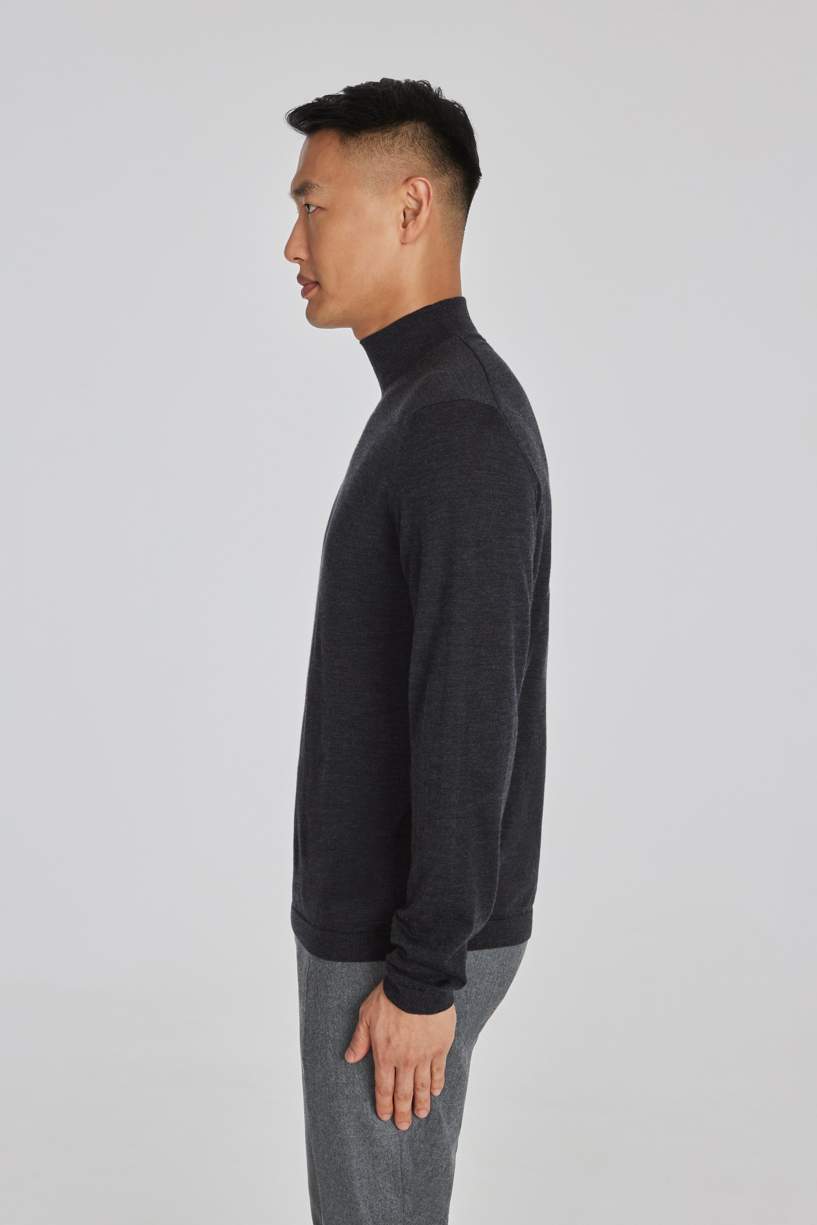 Alt view 3 Beaudry Wool, Silk and Cashmere Mock Neck Sweater in Charcoal