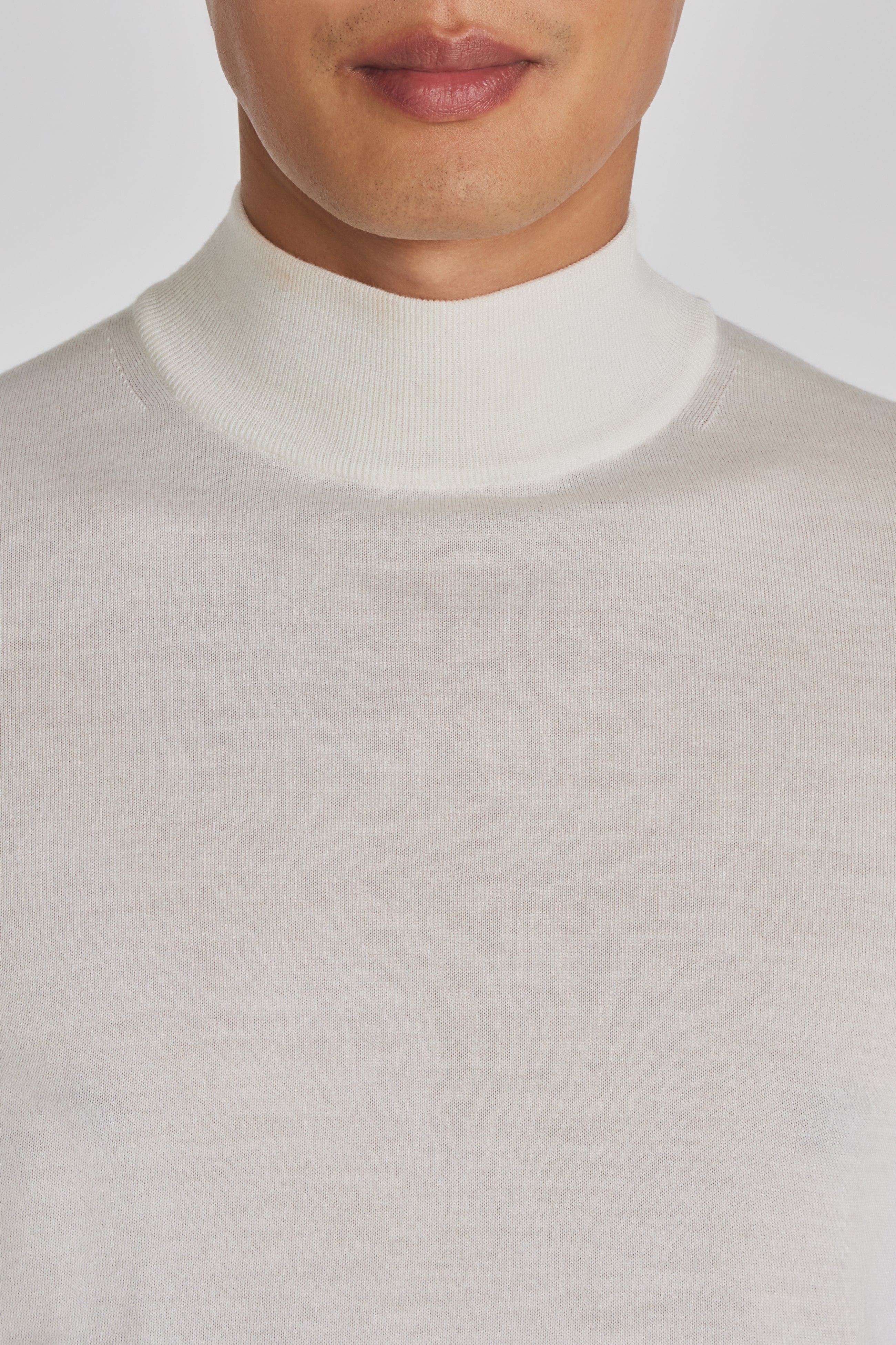 Alt view 1 Beaudry Ecru Wool, Silk and Cashmere Mock Neck Sweater