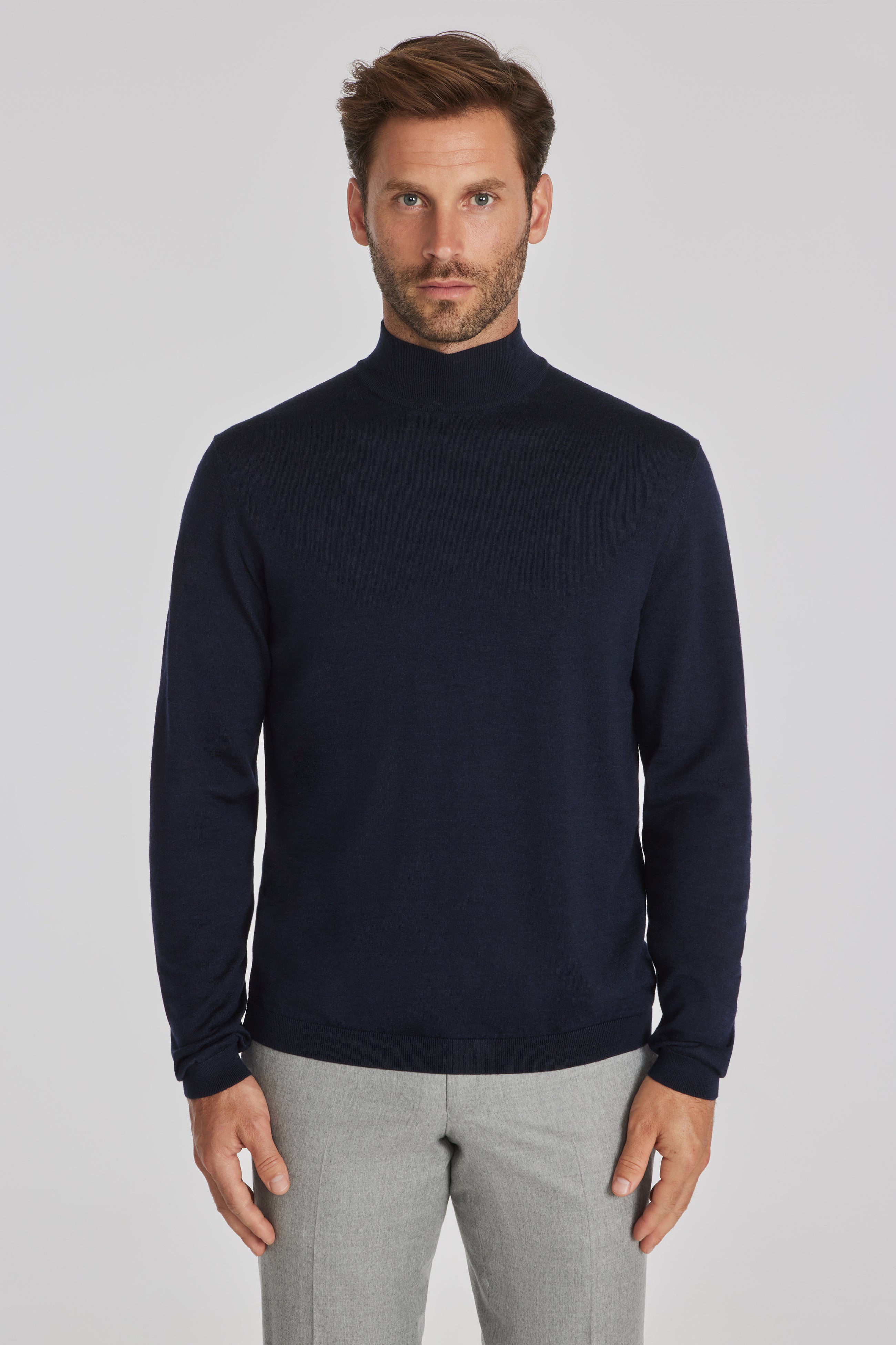 Alt view Beaudry Wool, Silk and Cashmere Mock Neck Sweater in Navy