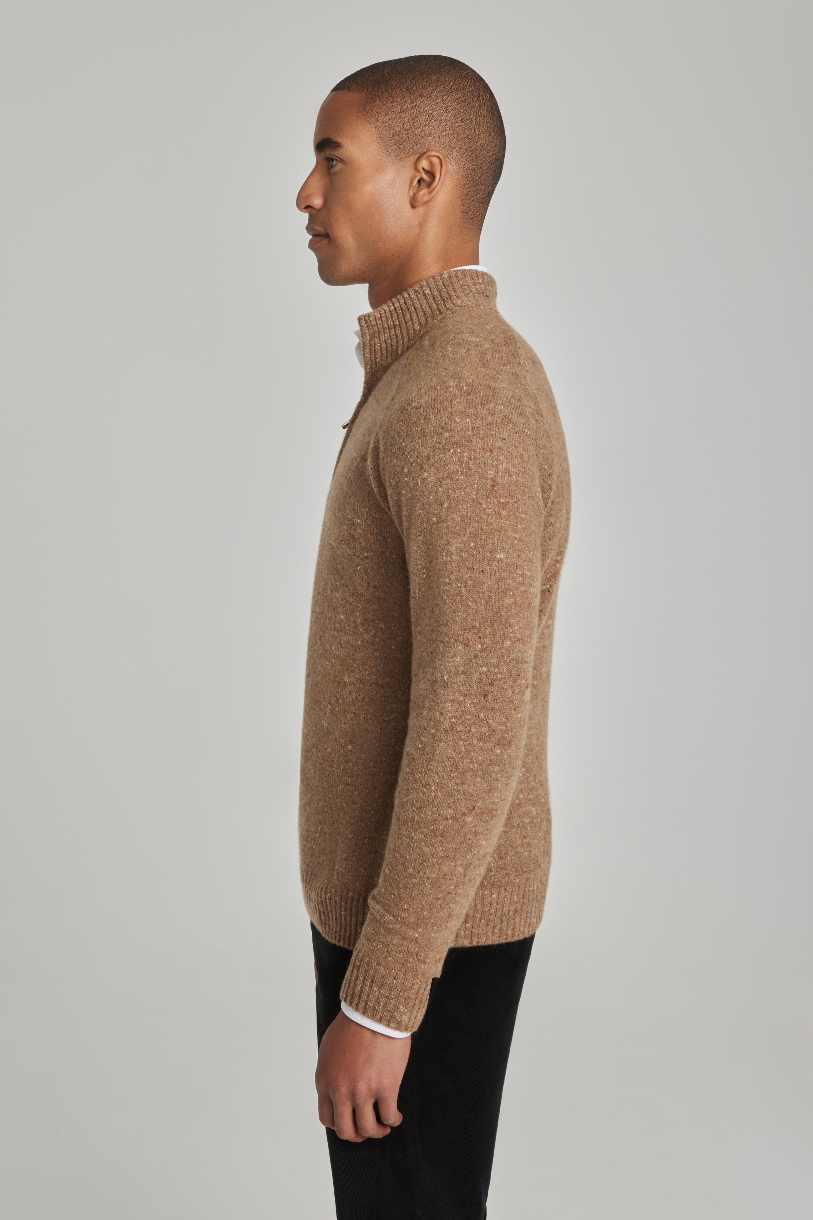 Alt view 3 Canora Donegal Lambswool and Cashmere Quarter Zip Sweater in Camel
