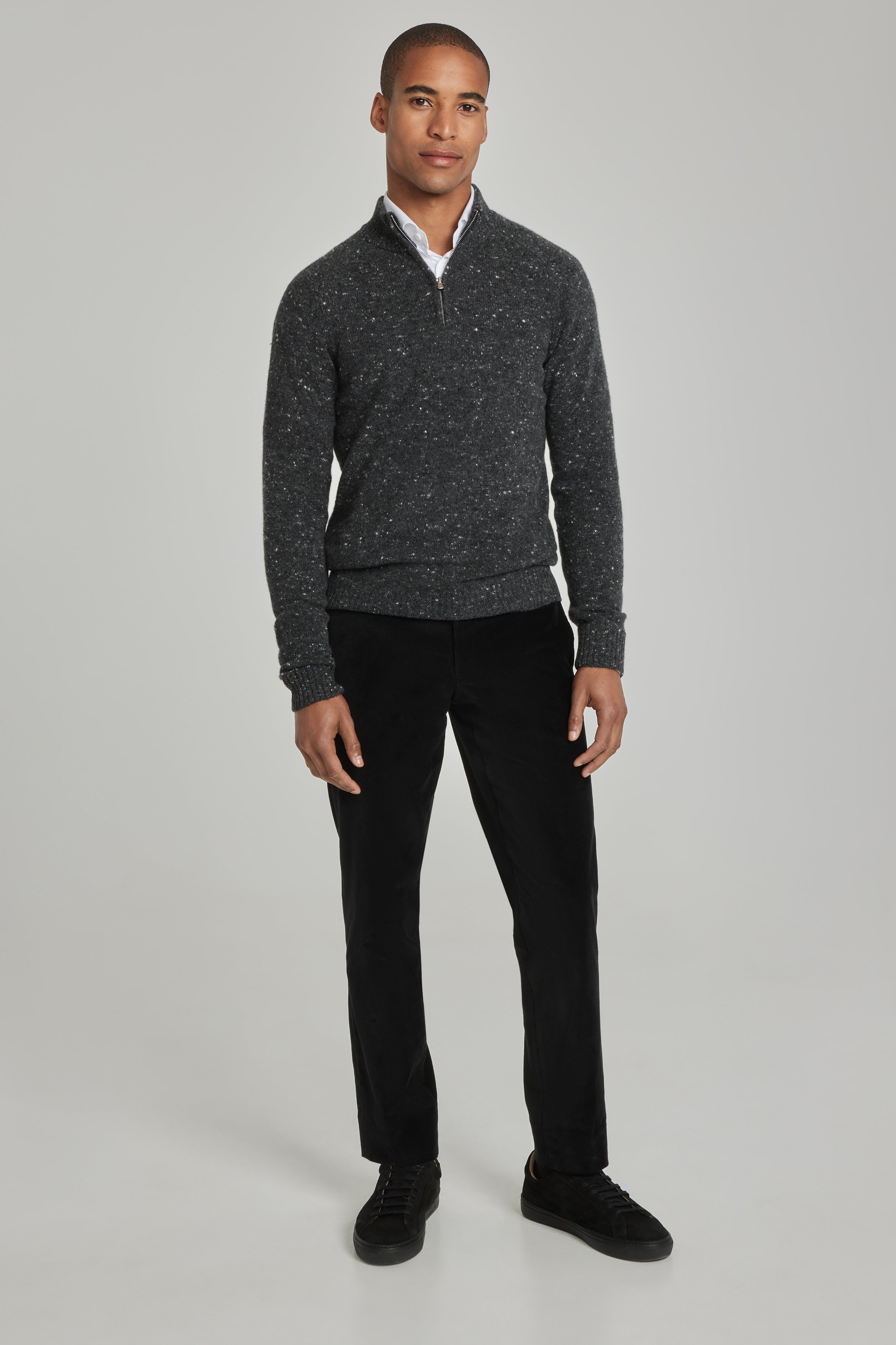 Alt view 2 Canora Donegal Lambswool and Cashmere Quarter Zip Sweater in Charcoal