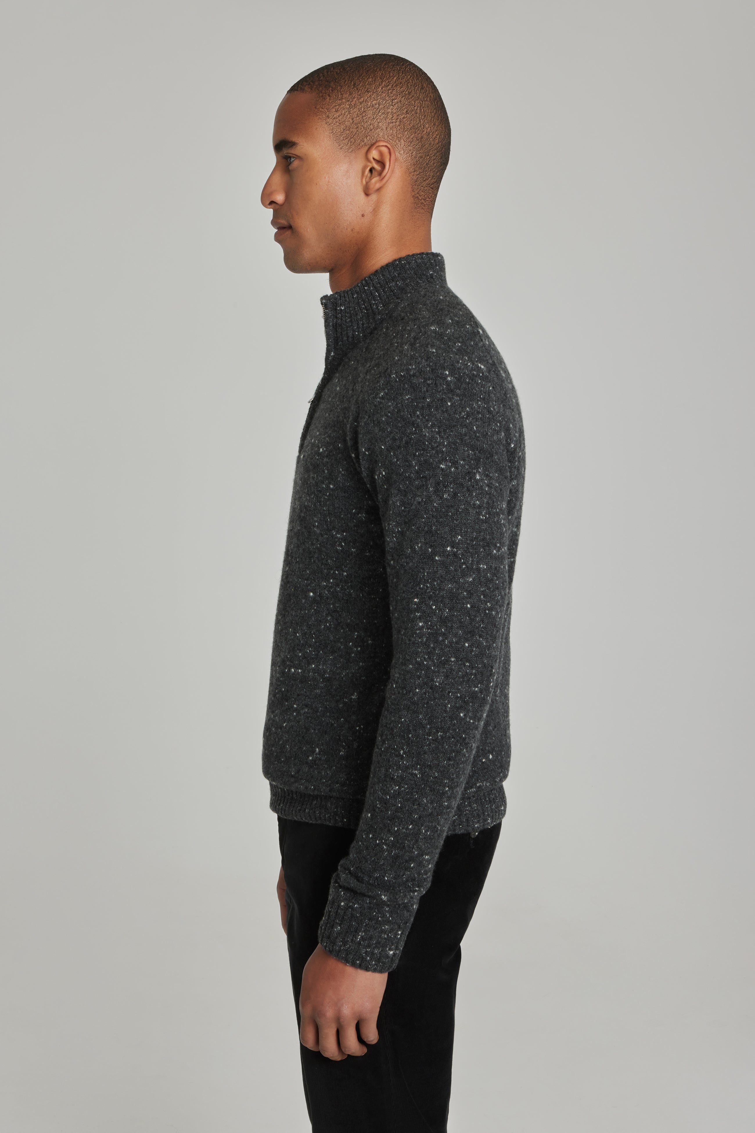 Alt view 3 Canora Donegal Lambswool and Cashmere Quarter Zip Sweater in Charcoal