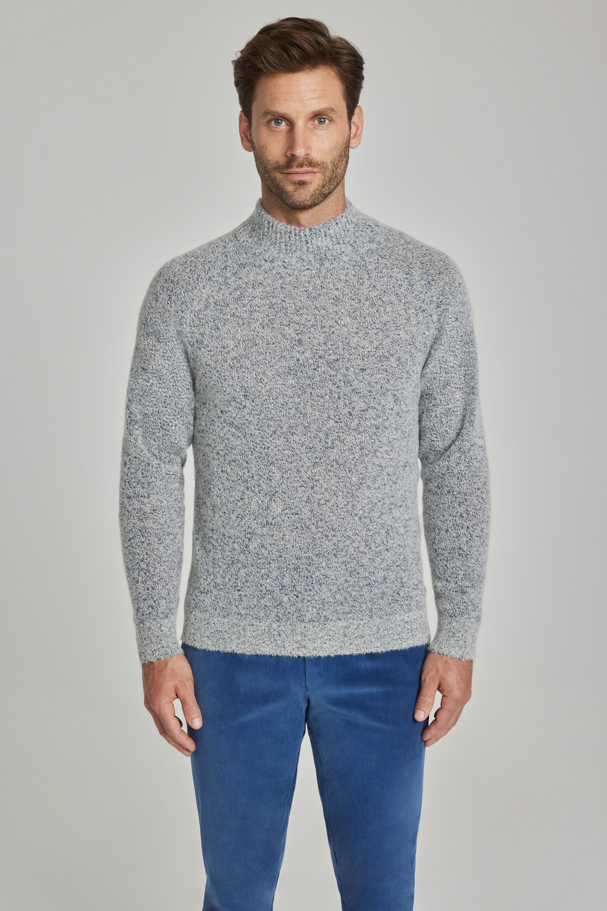 Alt view McGill Melange, Cashmere, Merino Wool and Silk Mock Neck in Navy