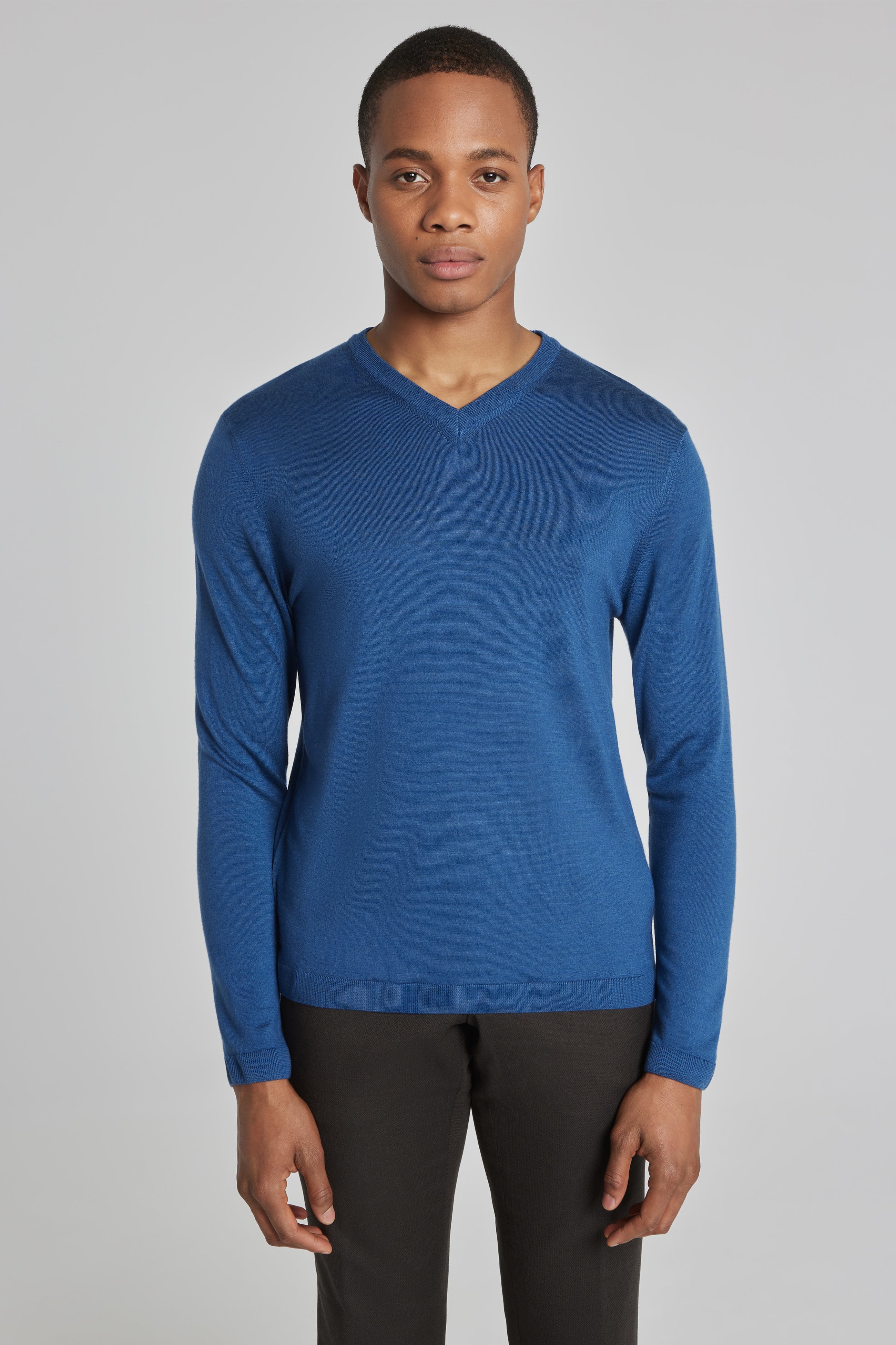 Alt view Ramezay Wool, Silk and Cashmere V-Neck Sweater in Blue