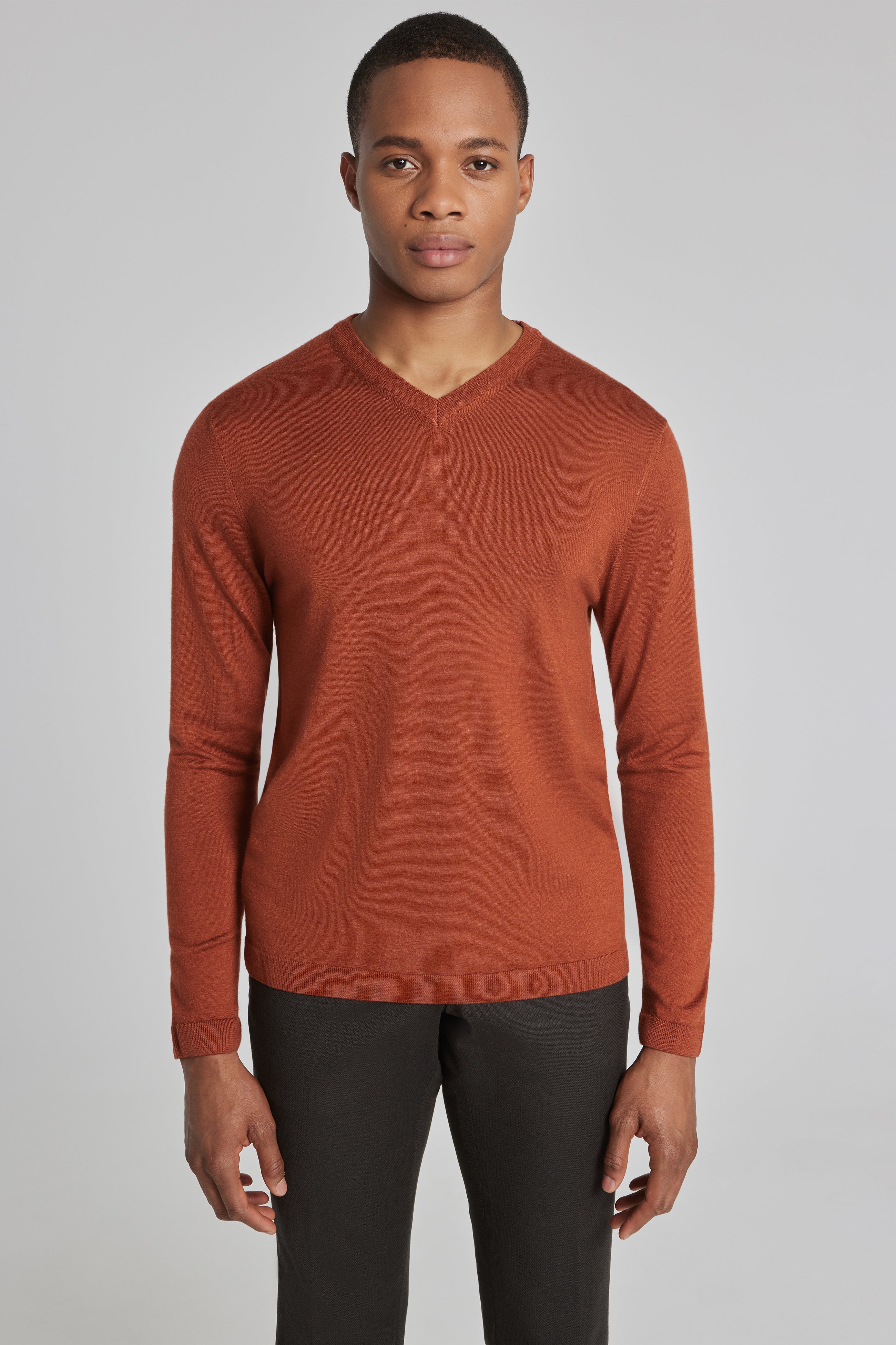 Alt view Ramezay Wool, Silk and Cashmere V-Neck Sweater in Terracotta