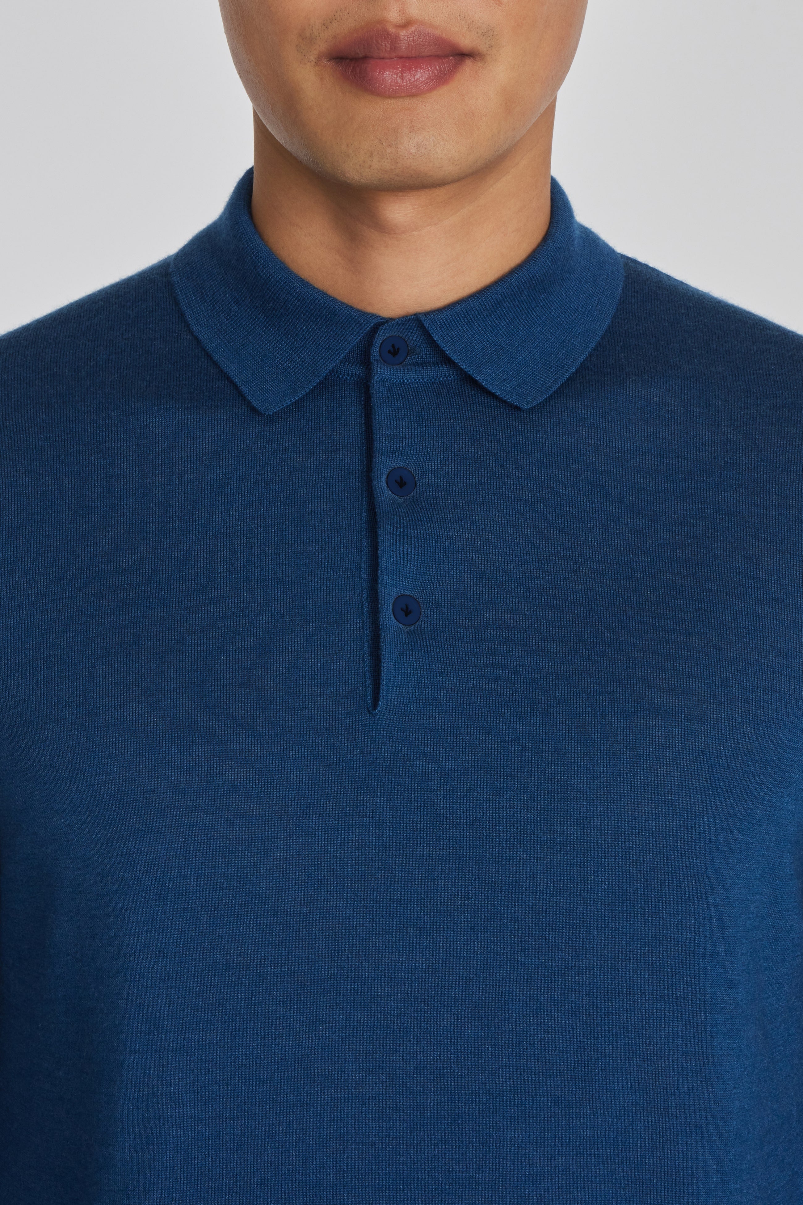 Alt view 1 Redfern Wool, Silk and Cashmere Long Sleeve Polo in Blue