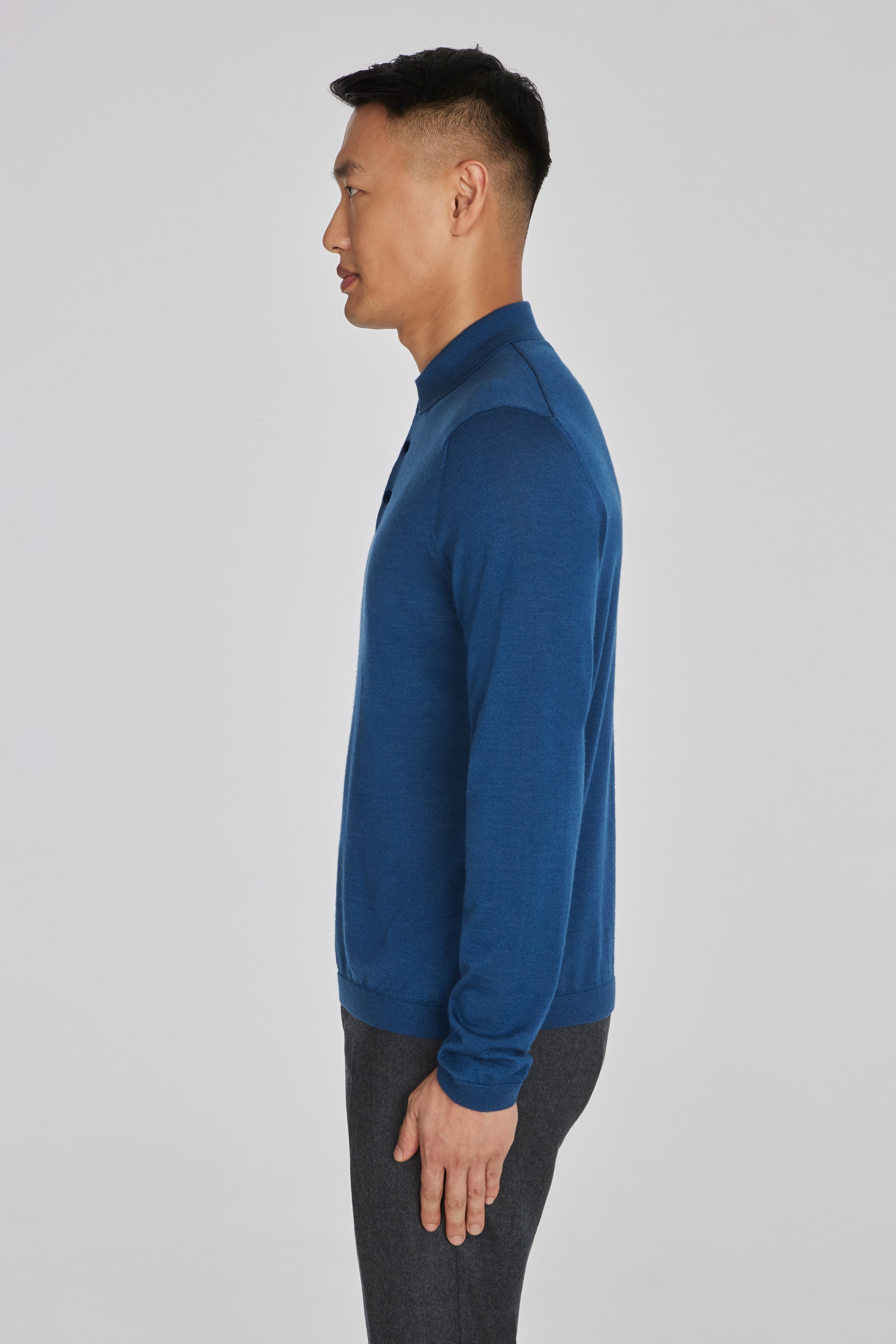 Alt view 3 Redfern Wool, Silk and Cashmere Long Sleeve Polo in Blue