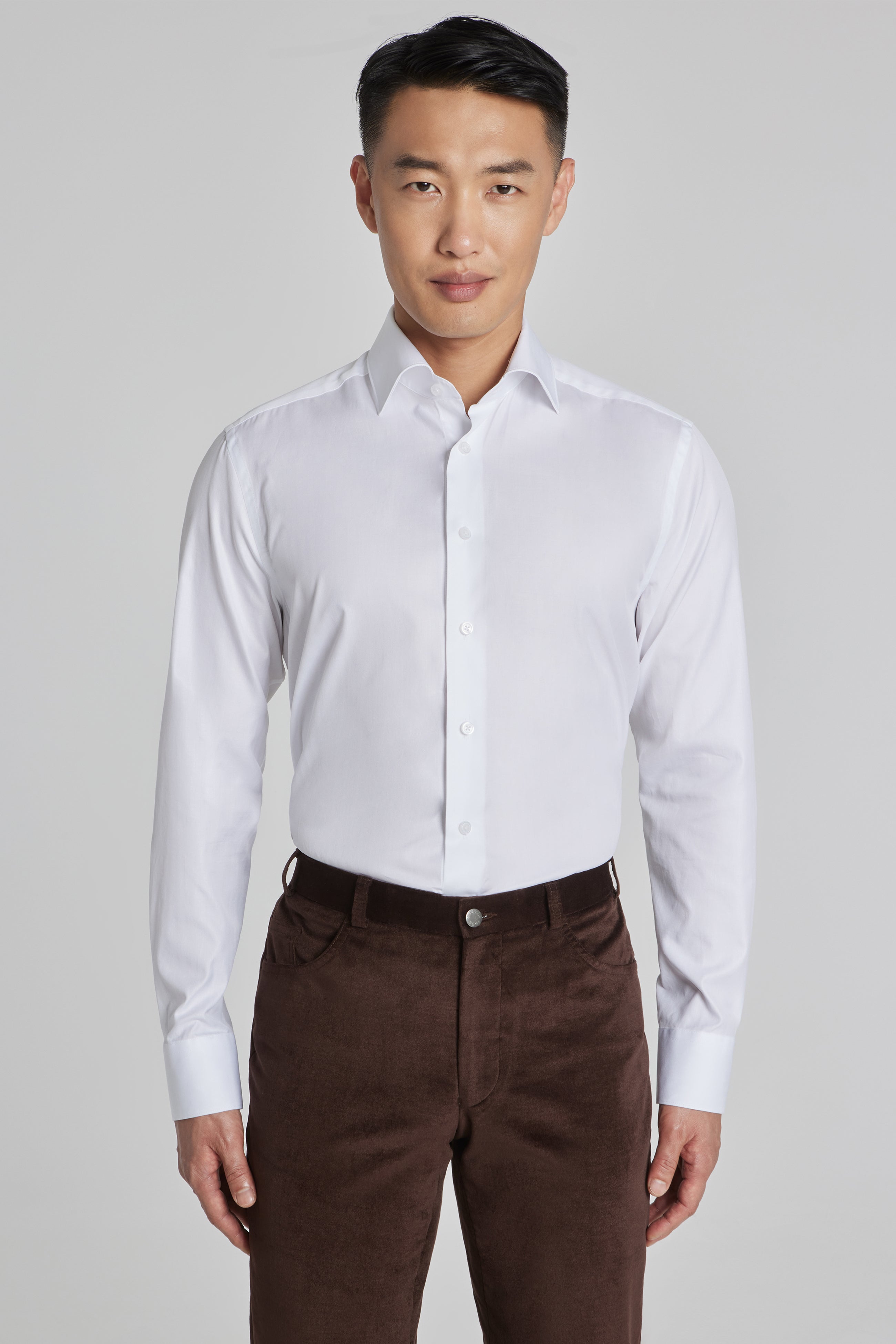 Alt view Micro Herringbone Cotton Dress Shirt in White