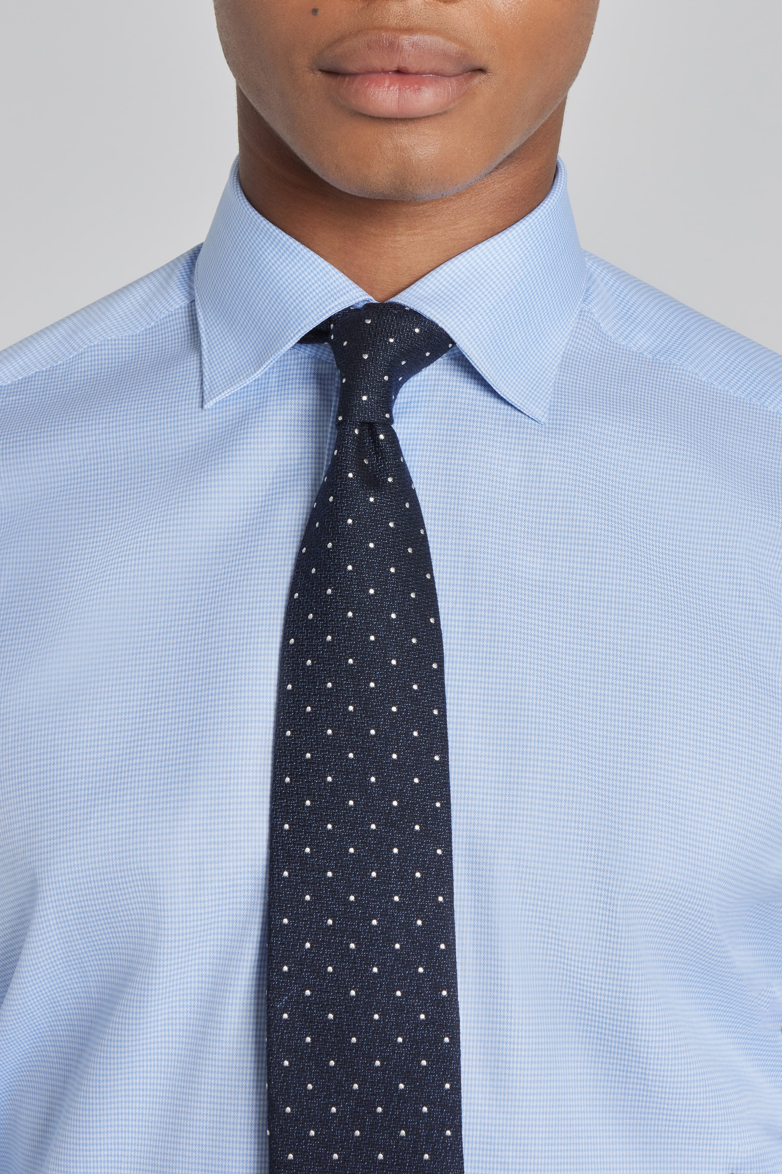 Alt view 3 Micro Houndstooth Cotton Dress Shirt in Blue