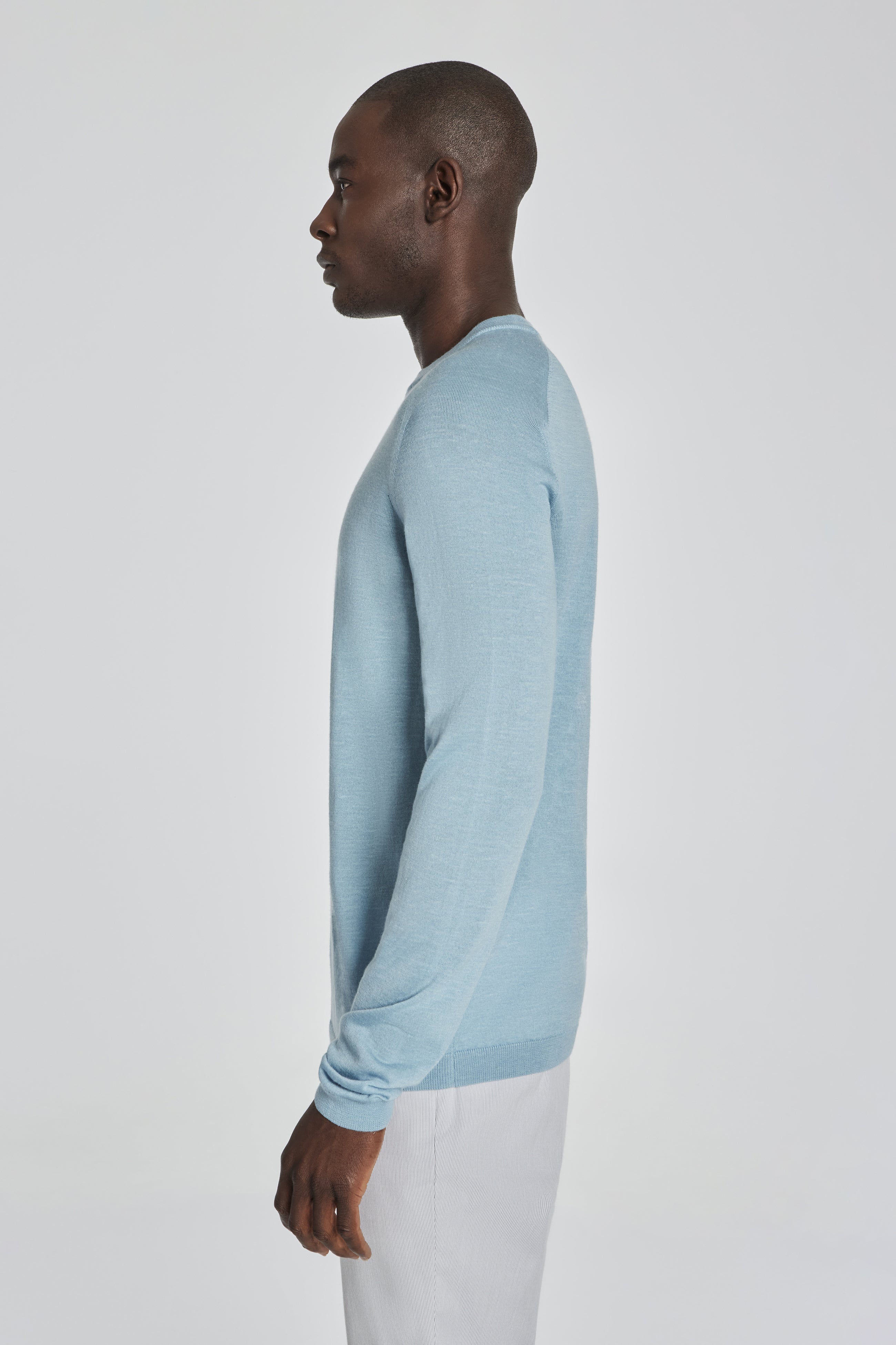 Alt view 2 Bailey Solid Merino Wool, Silk and Linen Long Sleeve Crew in Sky Blue
