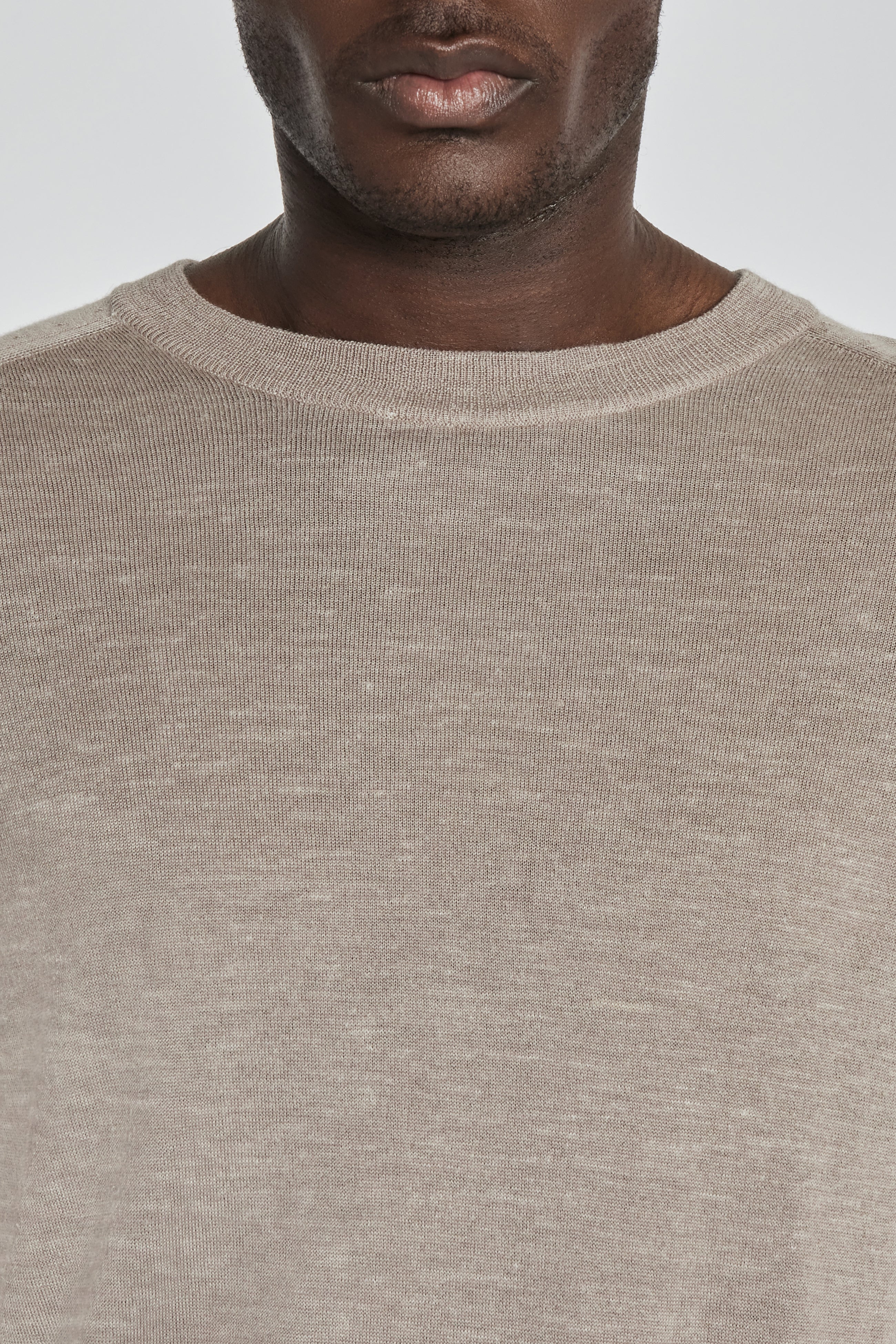 Alt view 1 Bailey Solid Merino Wool, Silk and Linen Long Sleeve Crew in Tan