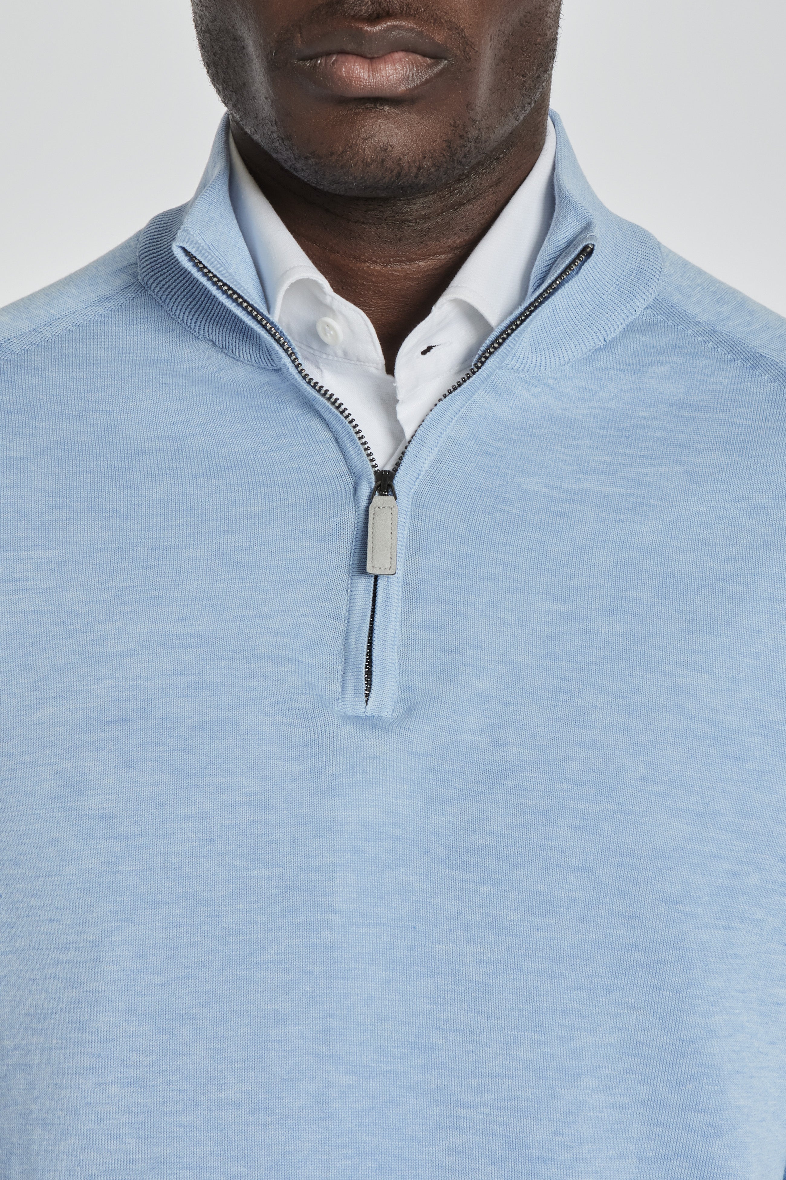Alt view 1 SetiCo Solid Cotton and Silk Quarter Zip Sweater in Sky Blue