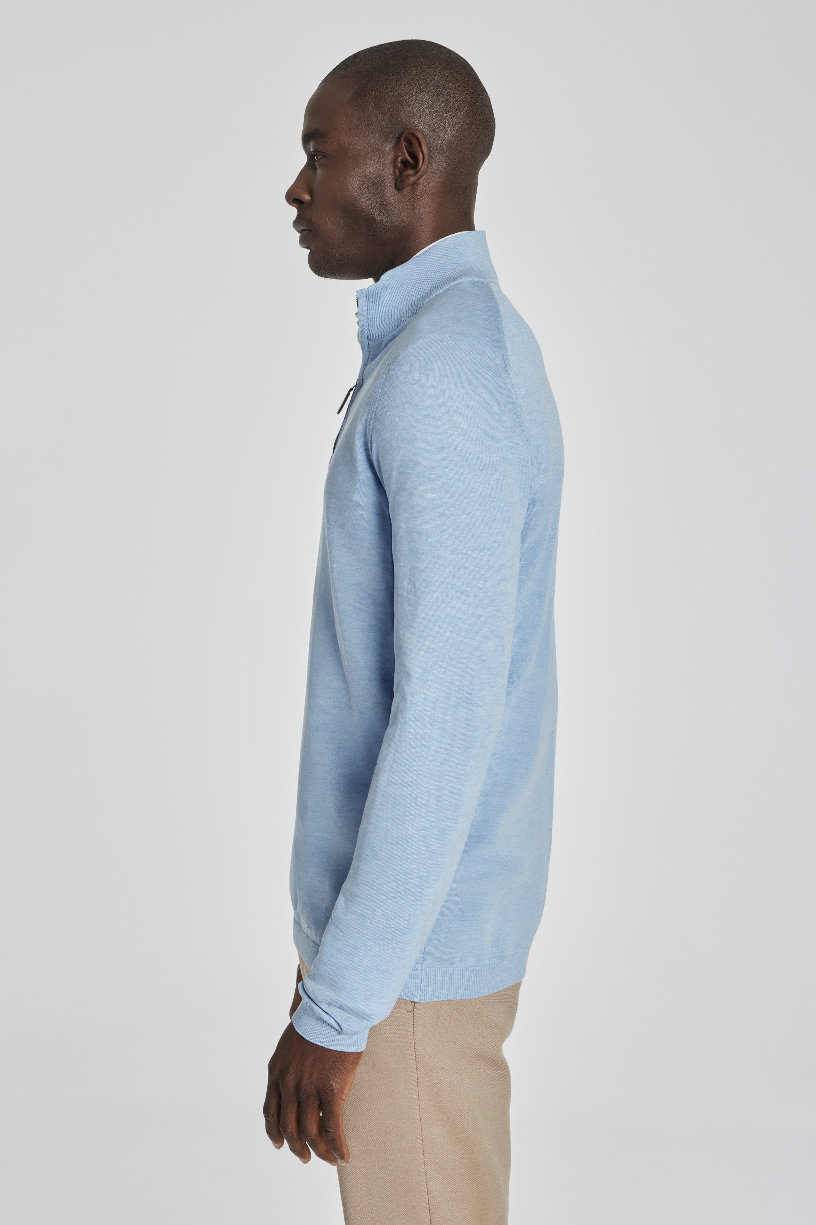 Alt view 2 SetiCo Solid Cotton and Silk Quarter Zip Sweater in Sky Blue