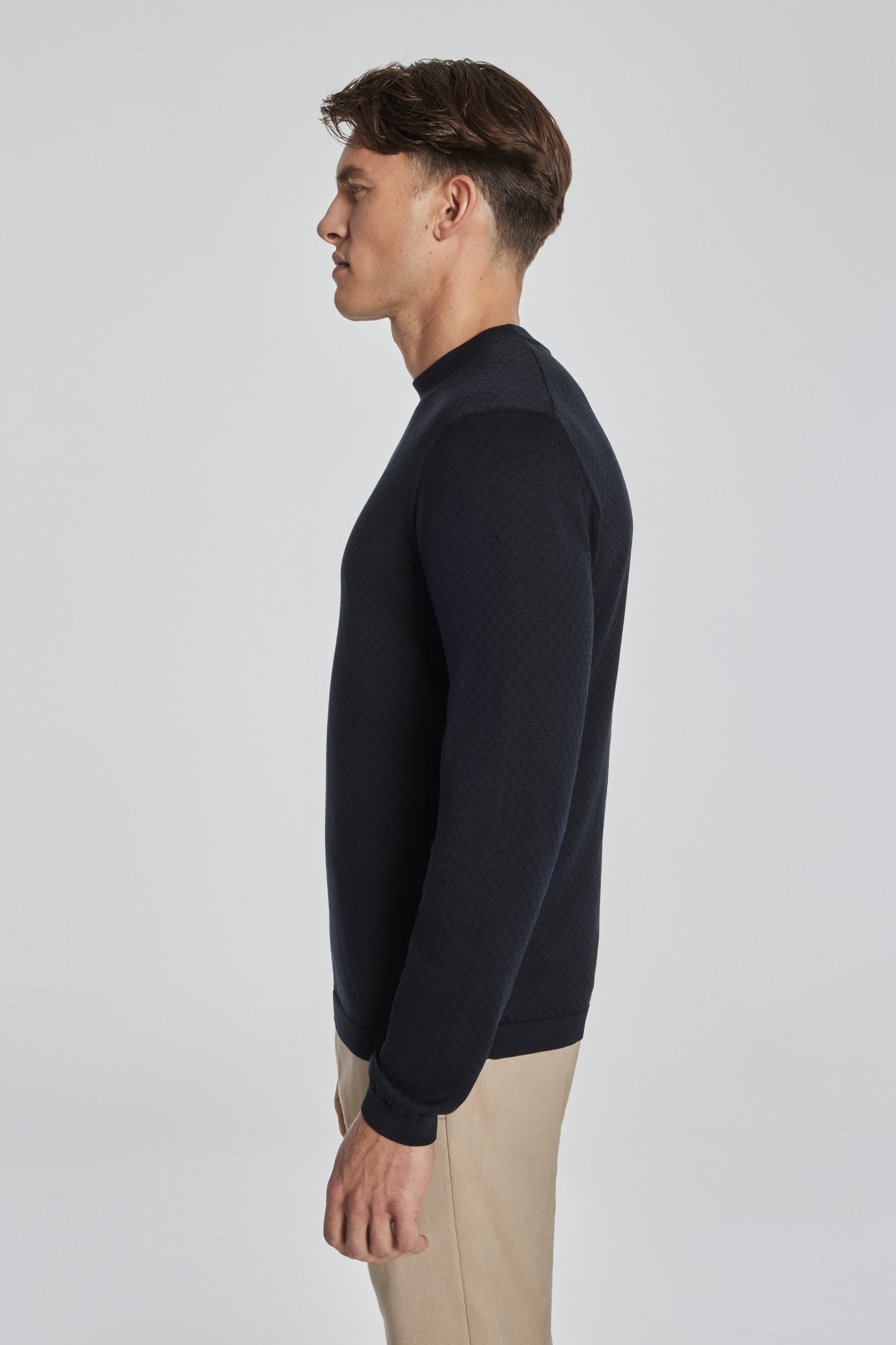 Alt view 2 SetiCo Stripe Cotton and Silk Long Sleeve Crew in Navy