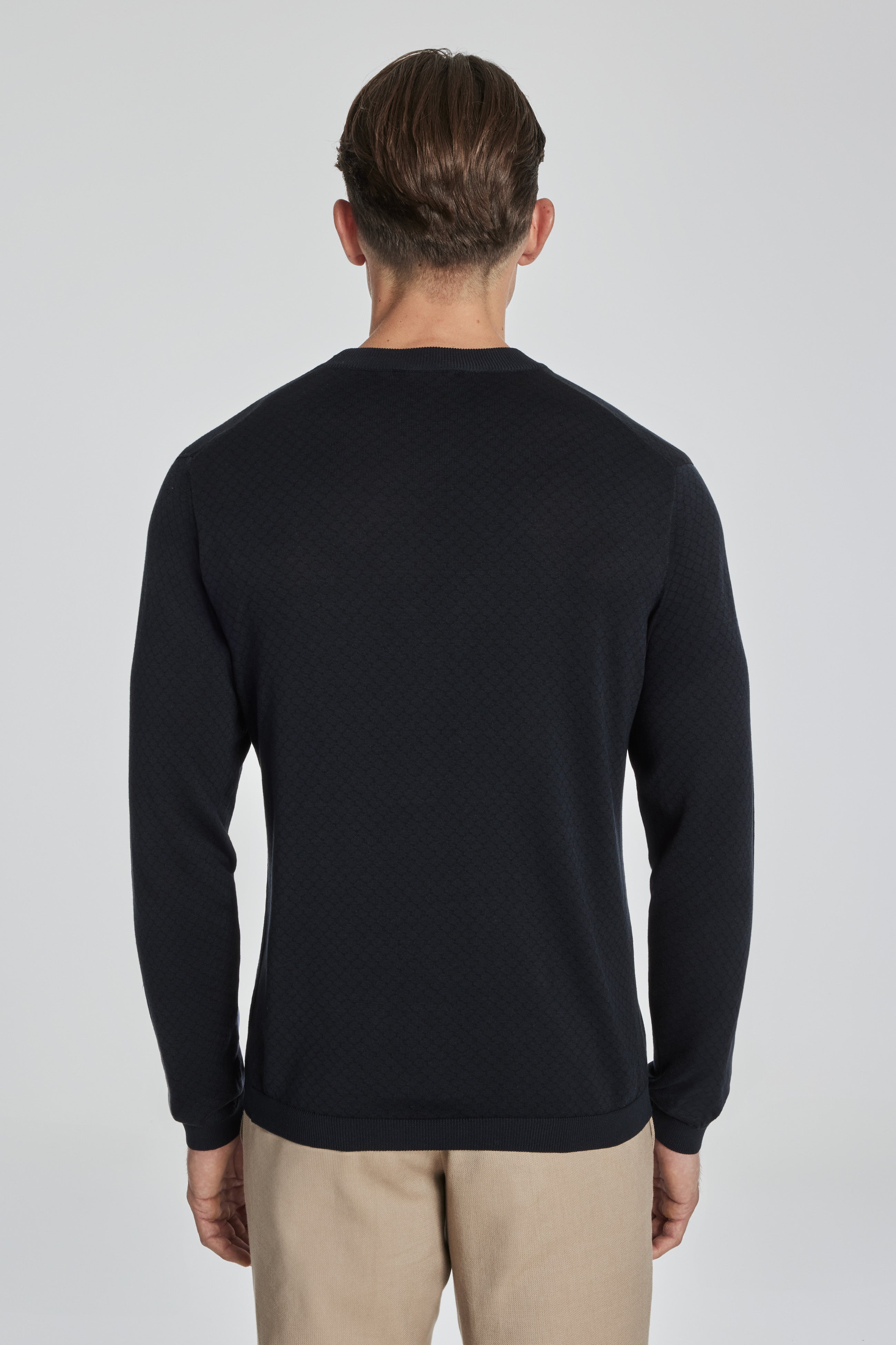Alt view 3 SetiCo Stripe Cotton and Silk Long Sleeve Crew in Navy
