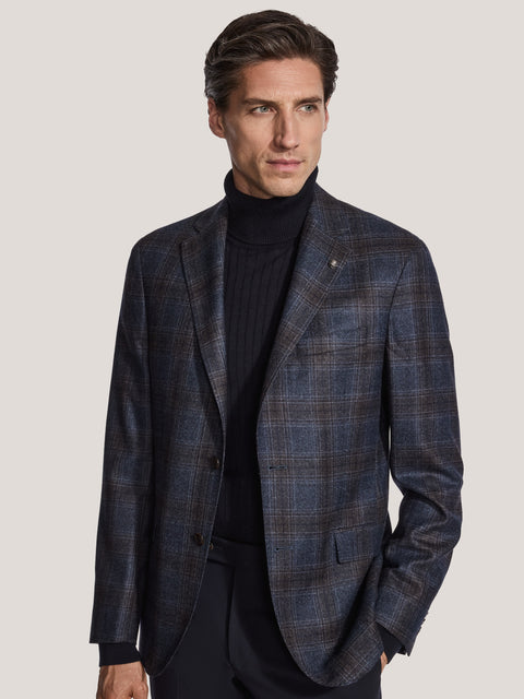 Midland Navy and Soft Brown Plaid Blazer