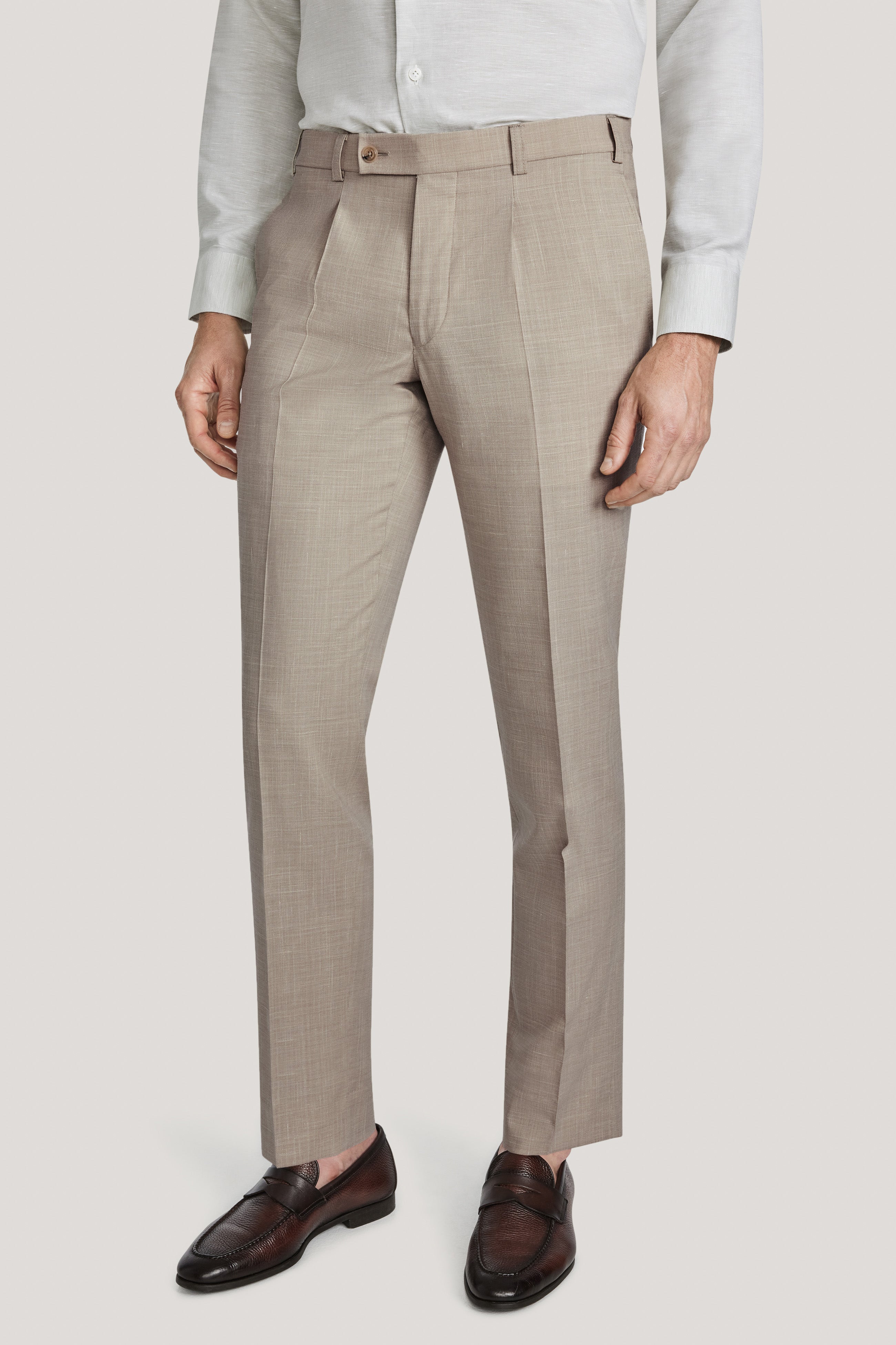 single pleat dress pants Slim Fit Olive High Waist Single Pleated Linen Dress Pants