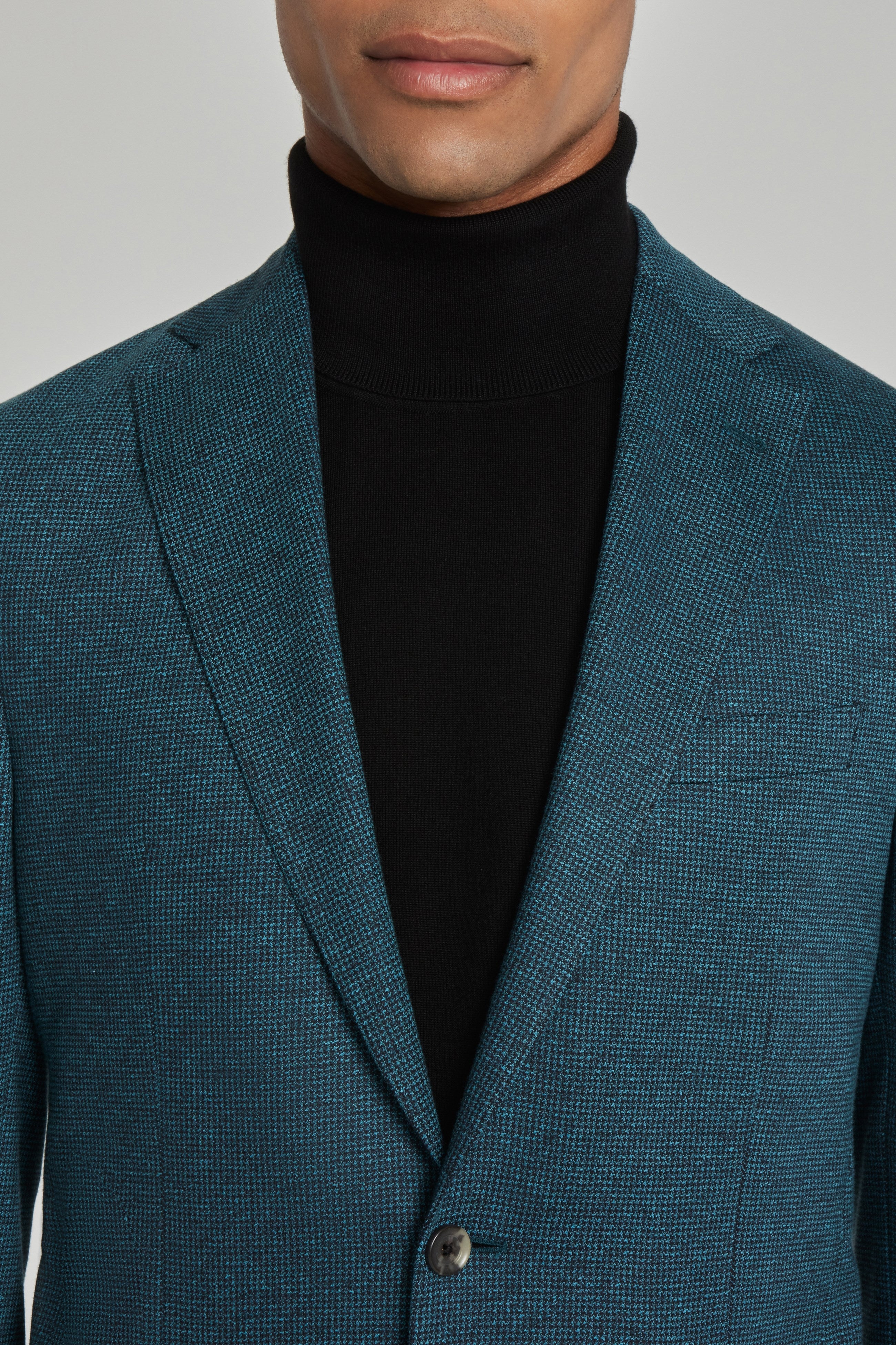 Alt view 1 Hampton Mini-Houndstooth Wool and Cotton Blazer in Teal