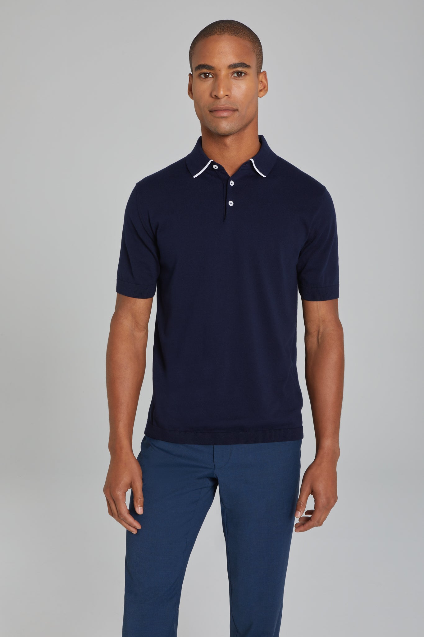 Alt view 3 Roslyn Cotton Knit Polo in Navy