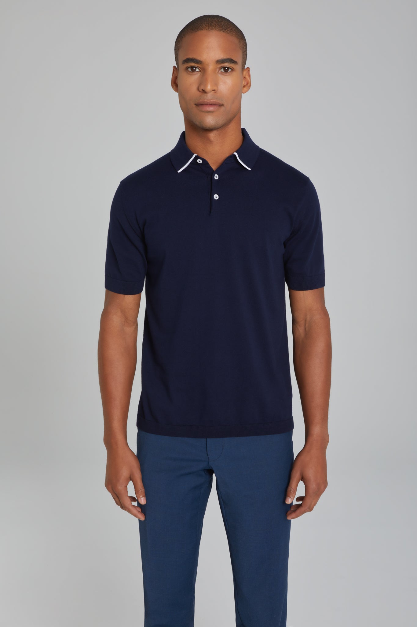 Alt view Roslyn Cotton Knit Polo in Navy
