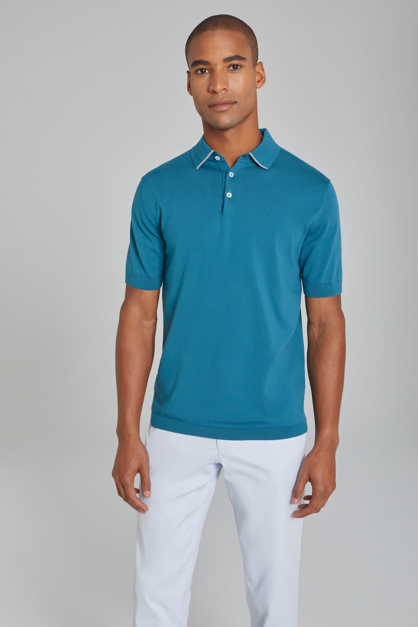 Alt view 3 Roslyn Cotton Knit Polo in Teal