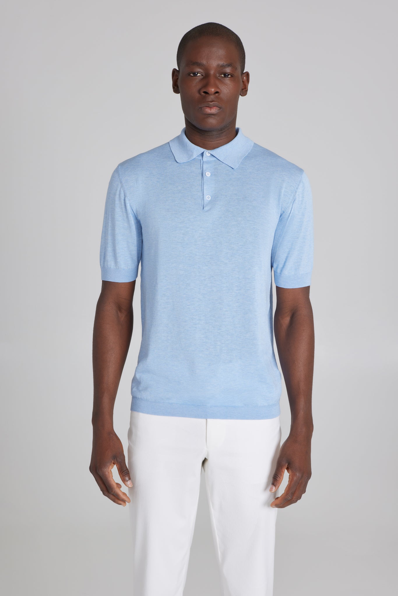 Jack Victor Men's Light Blue SetiCo Cotton and Silk Knit Polo