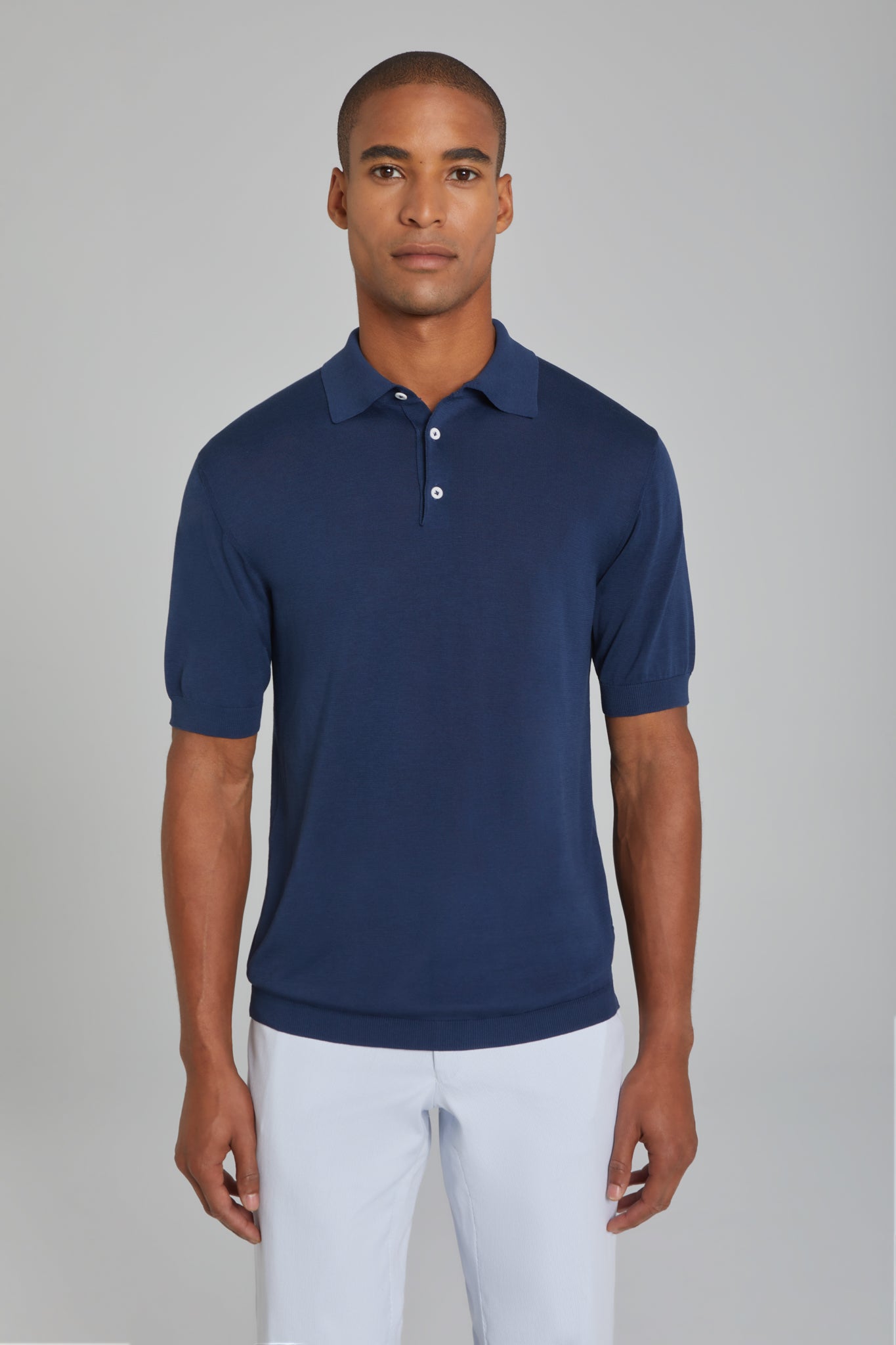 Alt view SetiCo Cotton and Silk Knit Polo in Navy