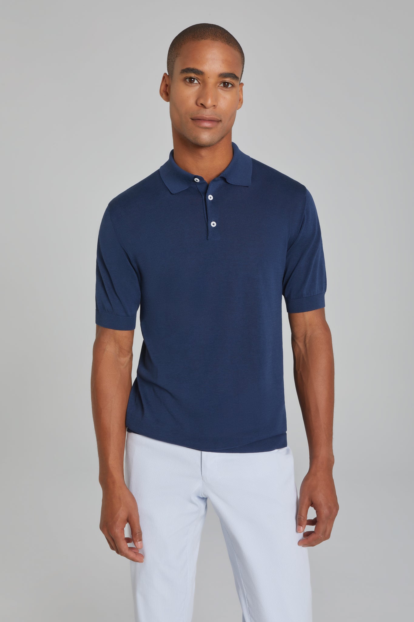 Alt view 2 SetiCo Cotton and Silk Knit Polo in Navy
