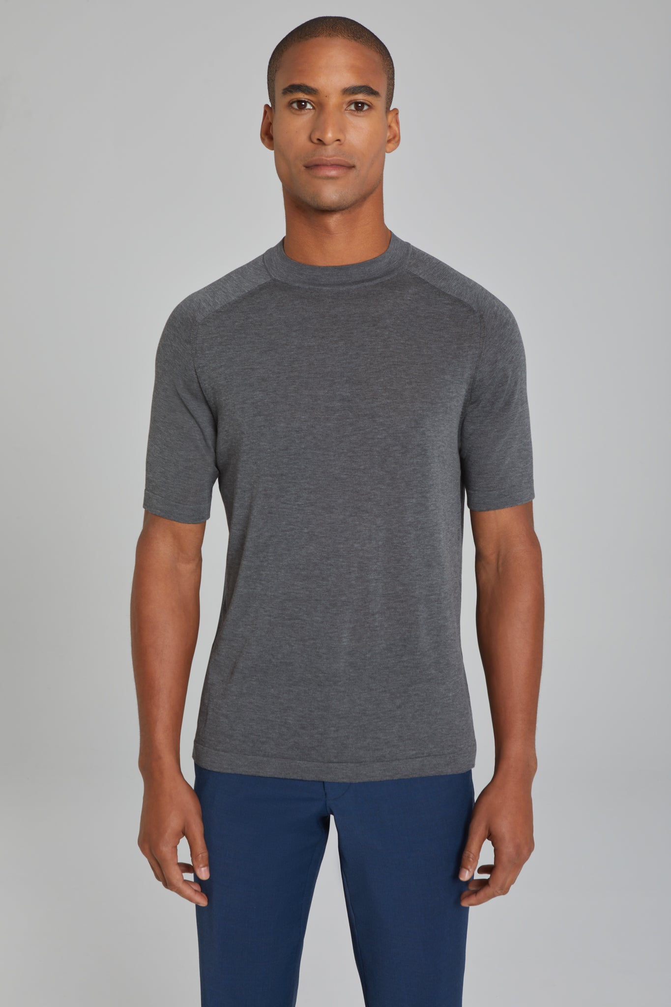 Alt view SetiCo Cotton and Silk Knit Crew Neck in Grey