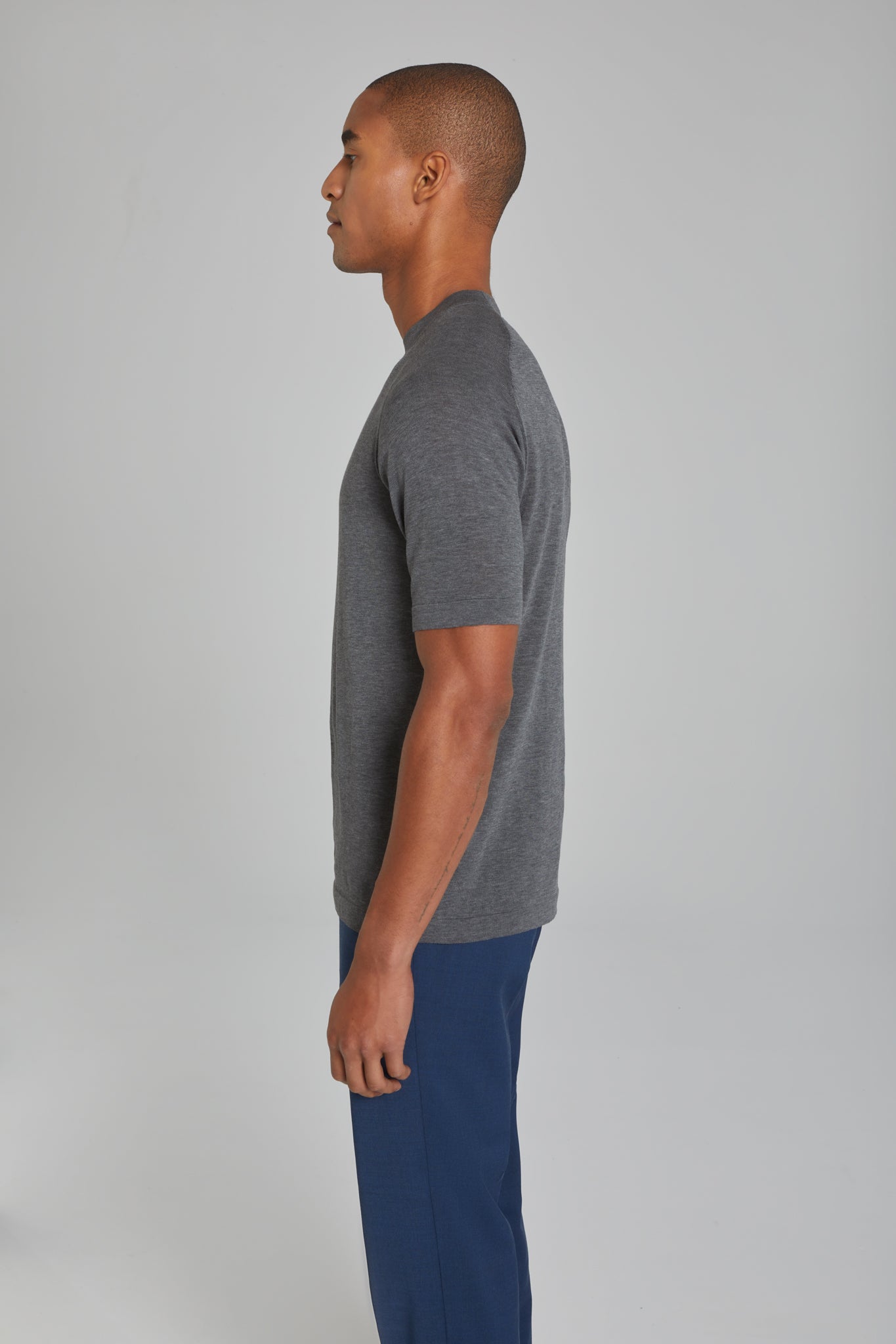 Alt view 2 SetiCo Cotton and Silk Knit Crew Neck in Grey