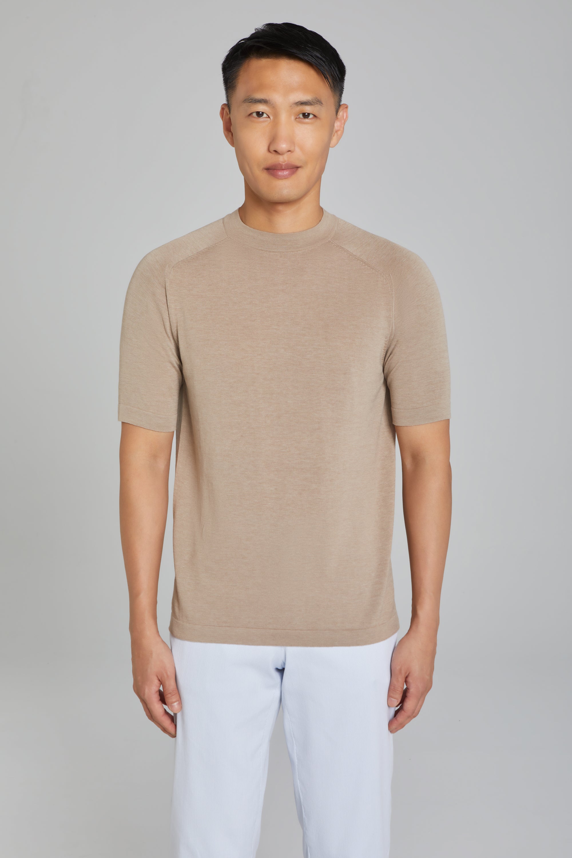 Alt view SetiCo Cotton and Silk Knit Crew Neck in Tan